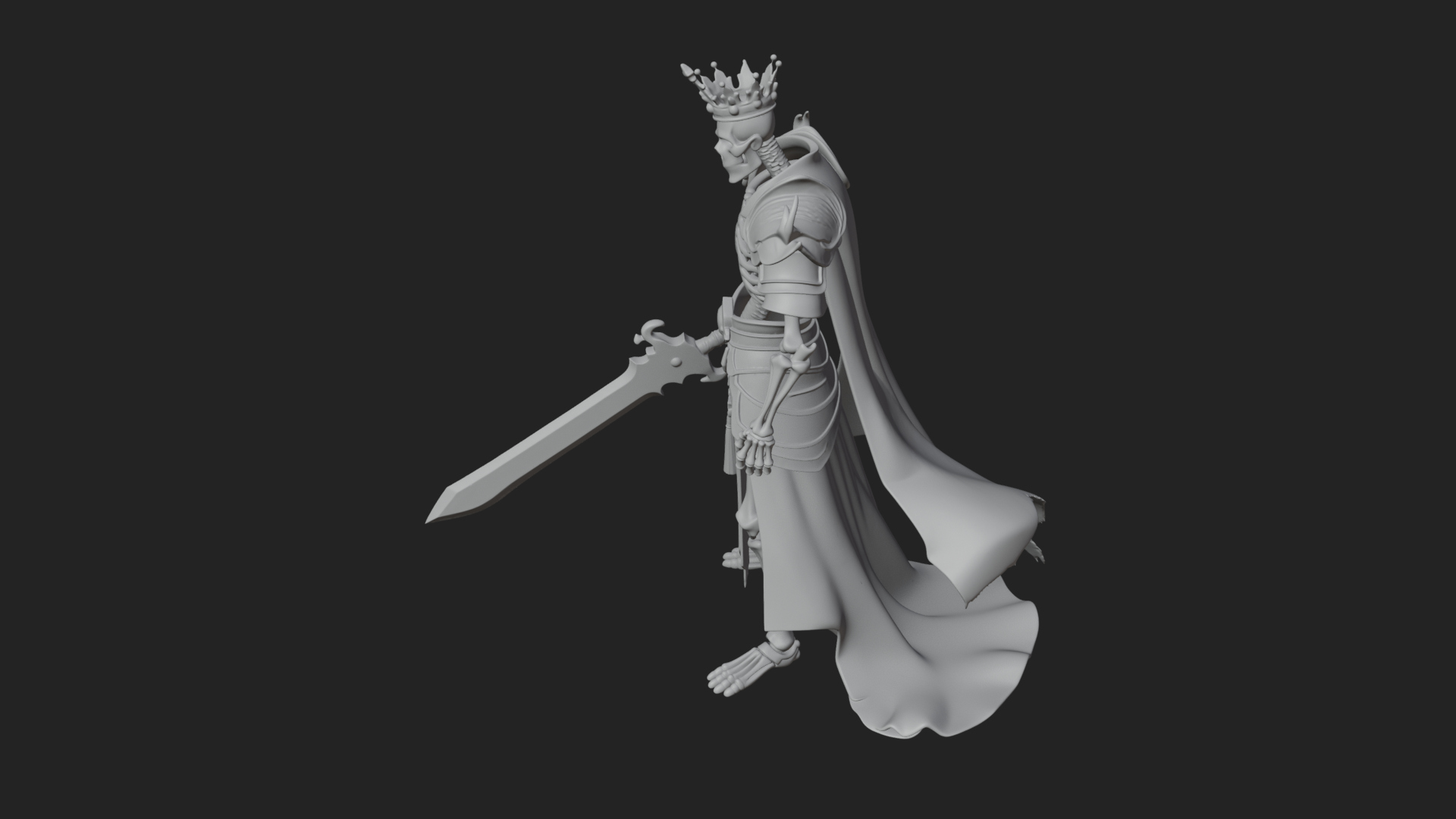 Crowned Skeleton King Statue Design 4 3D Print Model 3D Model