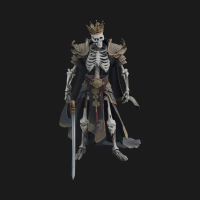 Crowned Skeleton King Statue Design 4 3D Print Model