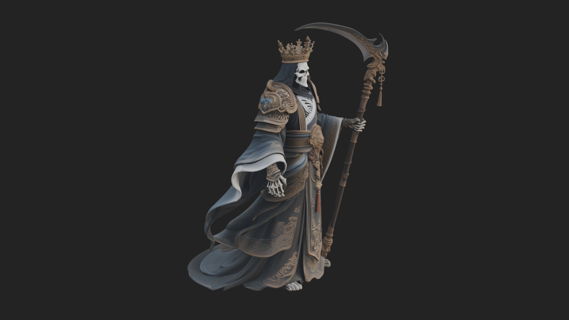 Crowned Skeleton King Statue Design 5 3D Print Model 3D Model