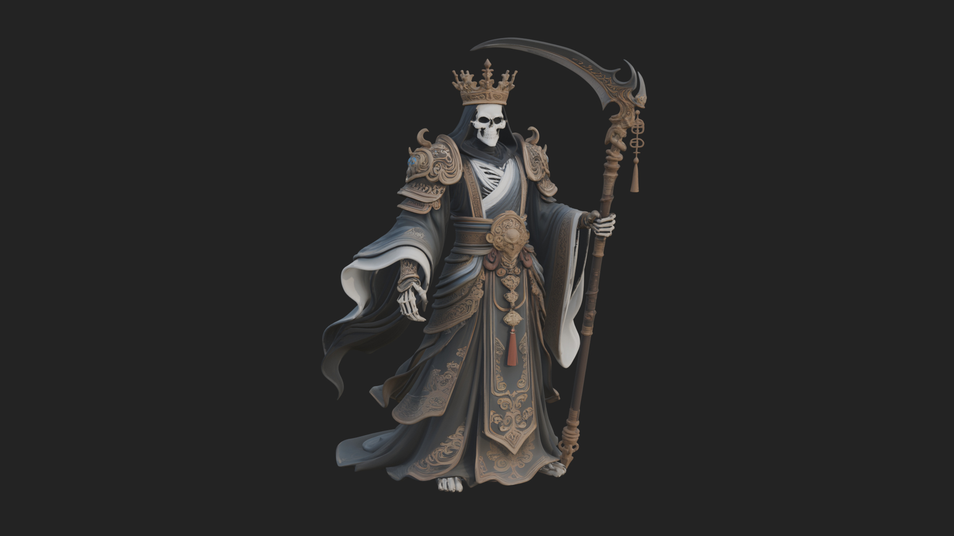 Crowned Skeleton King Statue Design 5 3D Print Model 3D Model