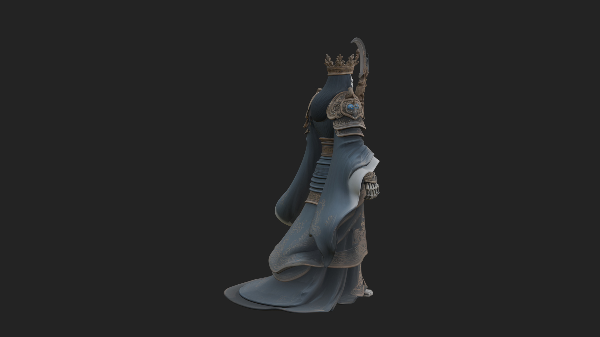 Crowned Skeleton King Statue Design 5 3D Print Model 3D Model