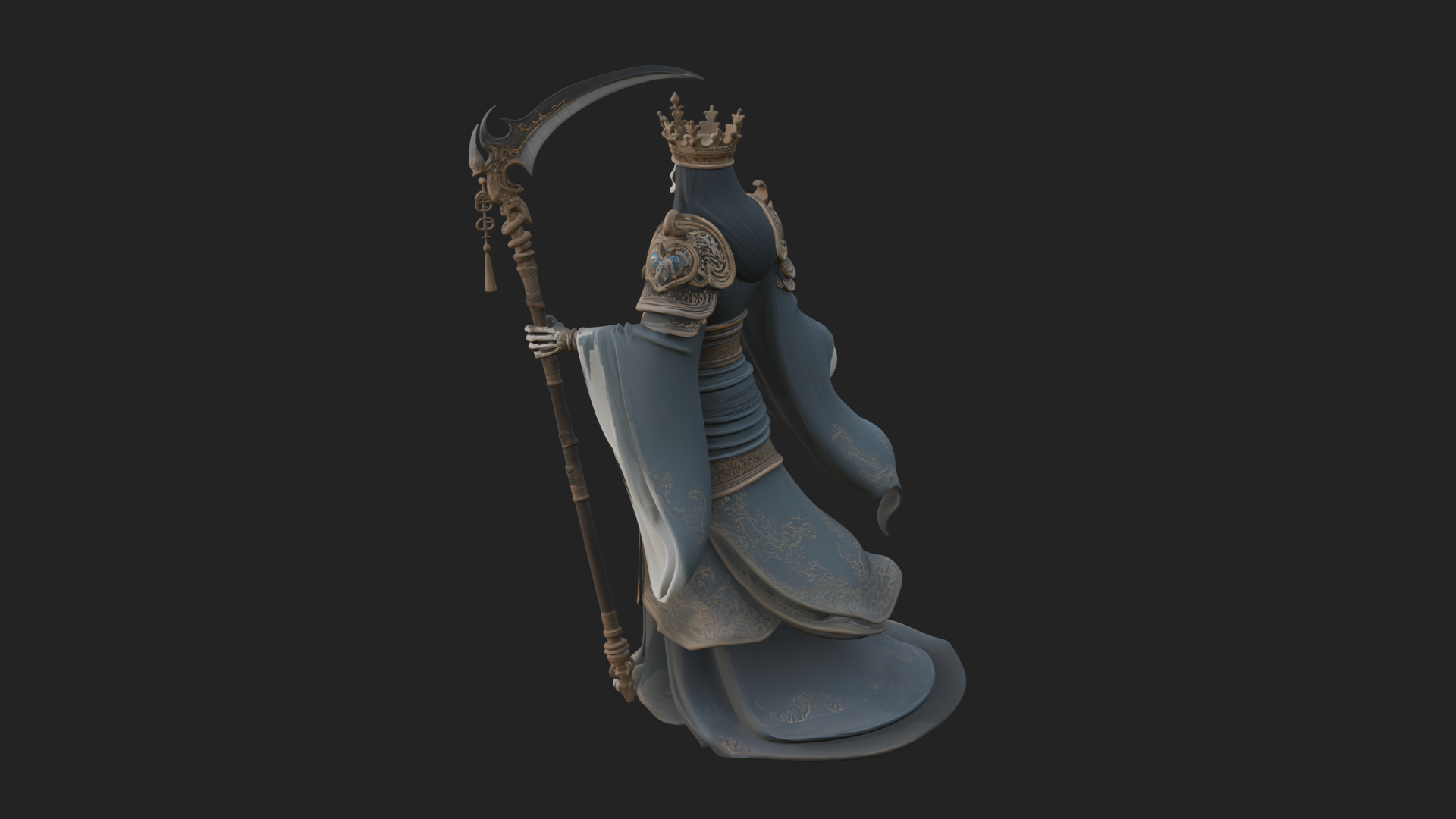 Crowned Skeleton King Statue Design 5 3D Print Model 3D Model