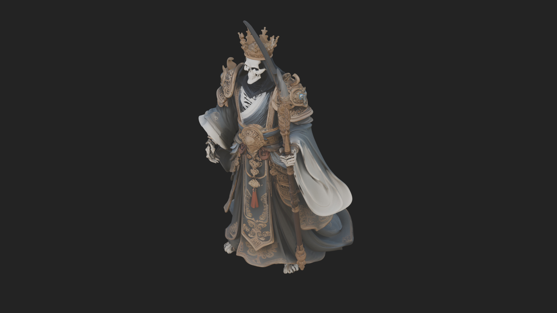 Crowned Skeleton King Statue Design 5 3D Print Model 3D Model