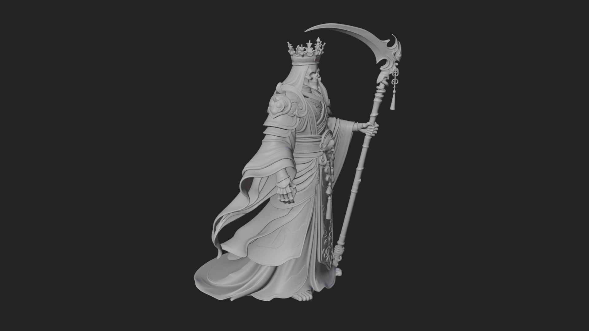 Crowned Skeleton King Statue Design 5 3D Print Model 3D Model