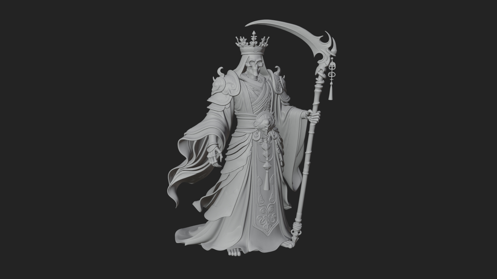 Crowned Skeleton King Statue Design 5 3D Print Model 3D Model