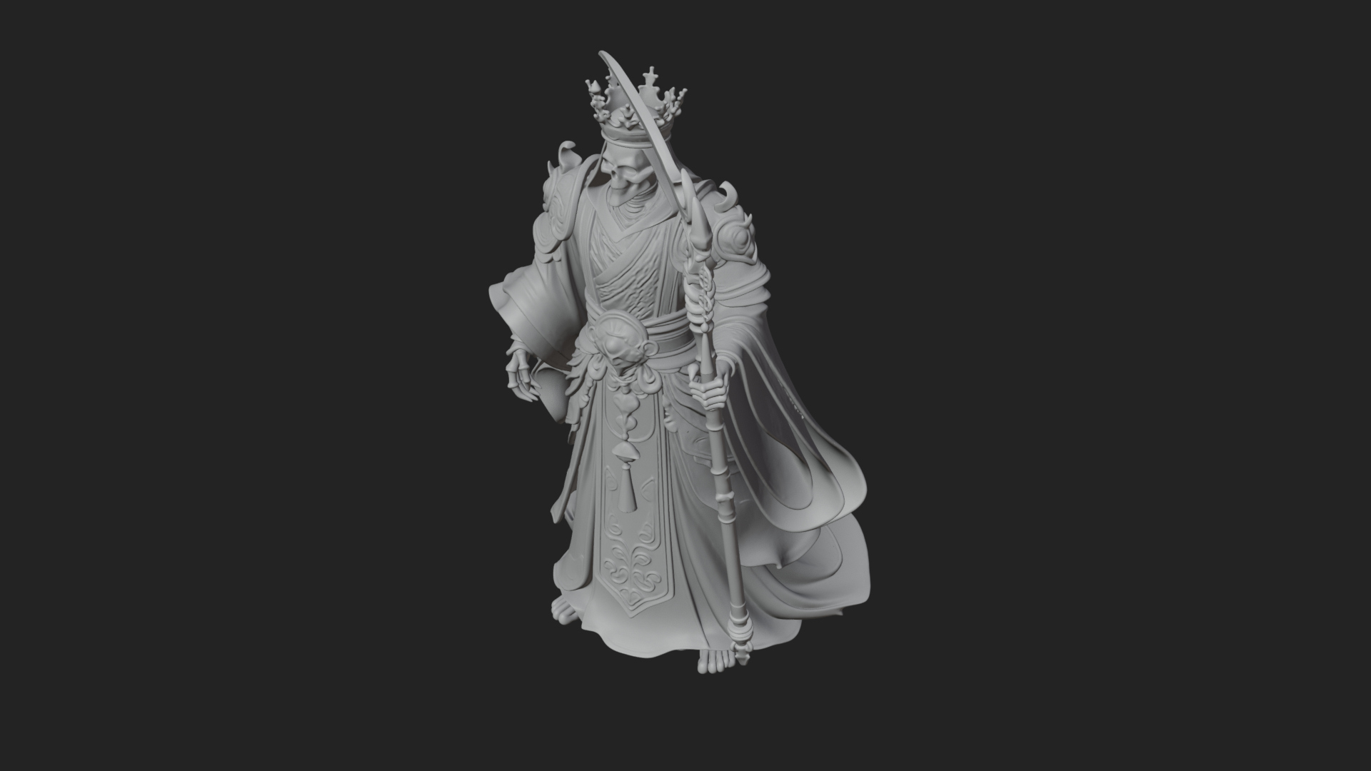 Crowned Skeleton King Statue Design 5 3D Print Model 3D Model