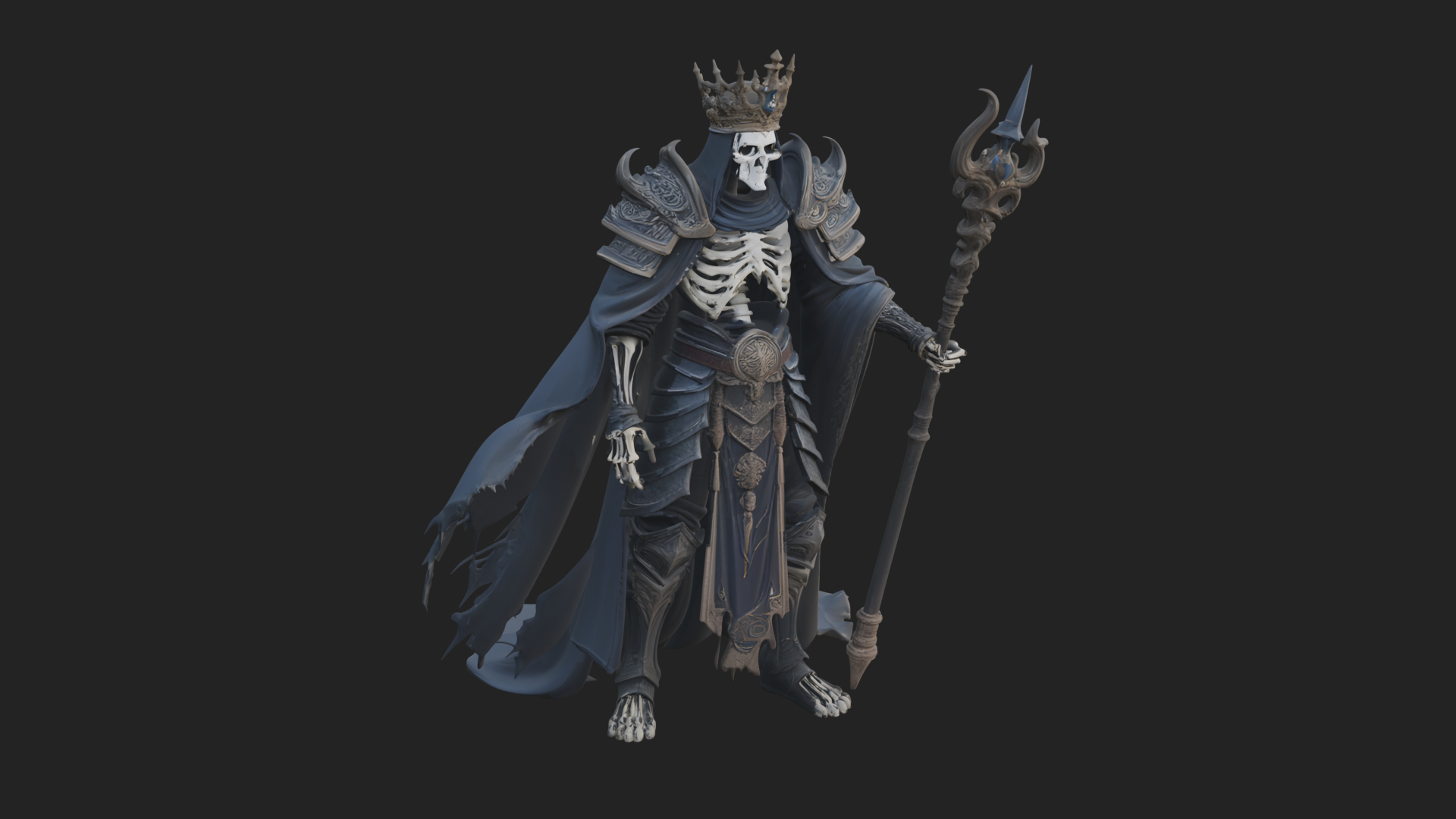 Crowned Skeleton King Statue Design 6 3D Print Model 3D Model