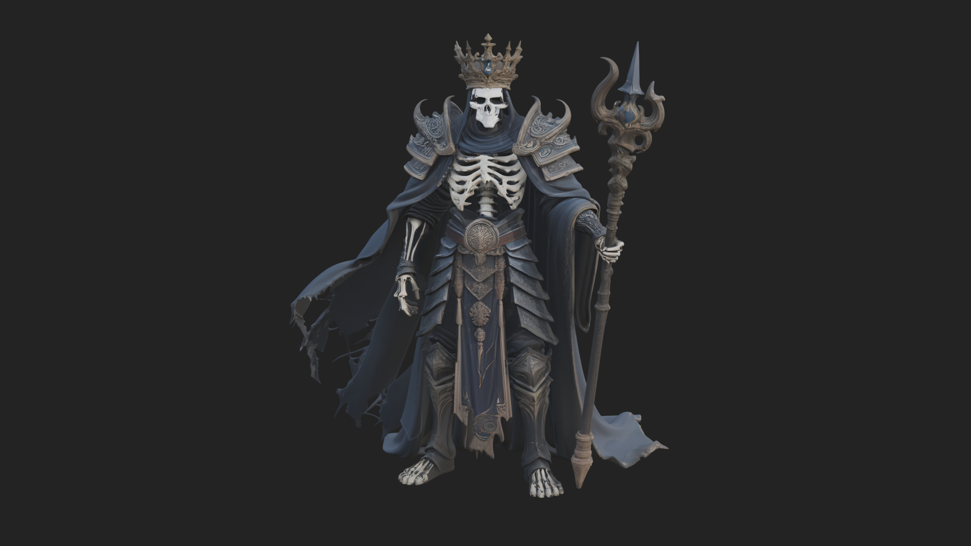 Crowned Skeleton King Statue Design 6 3D Print Model 3D Model