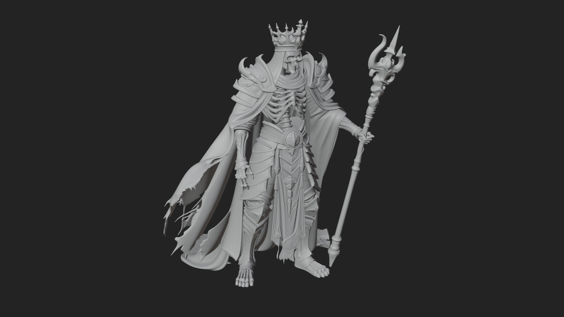Crowned Skeleton King Statue Design 6 3D Print Model 3D Model