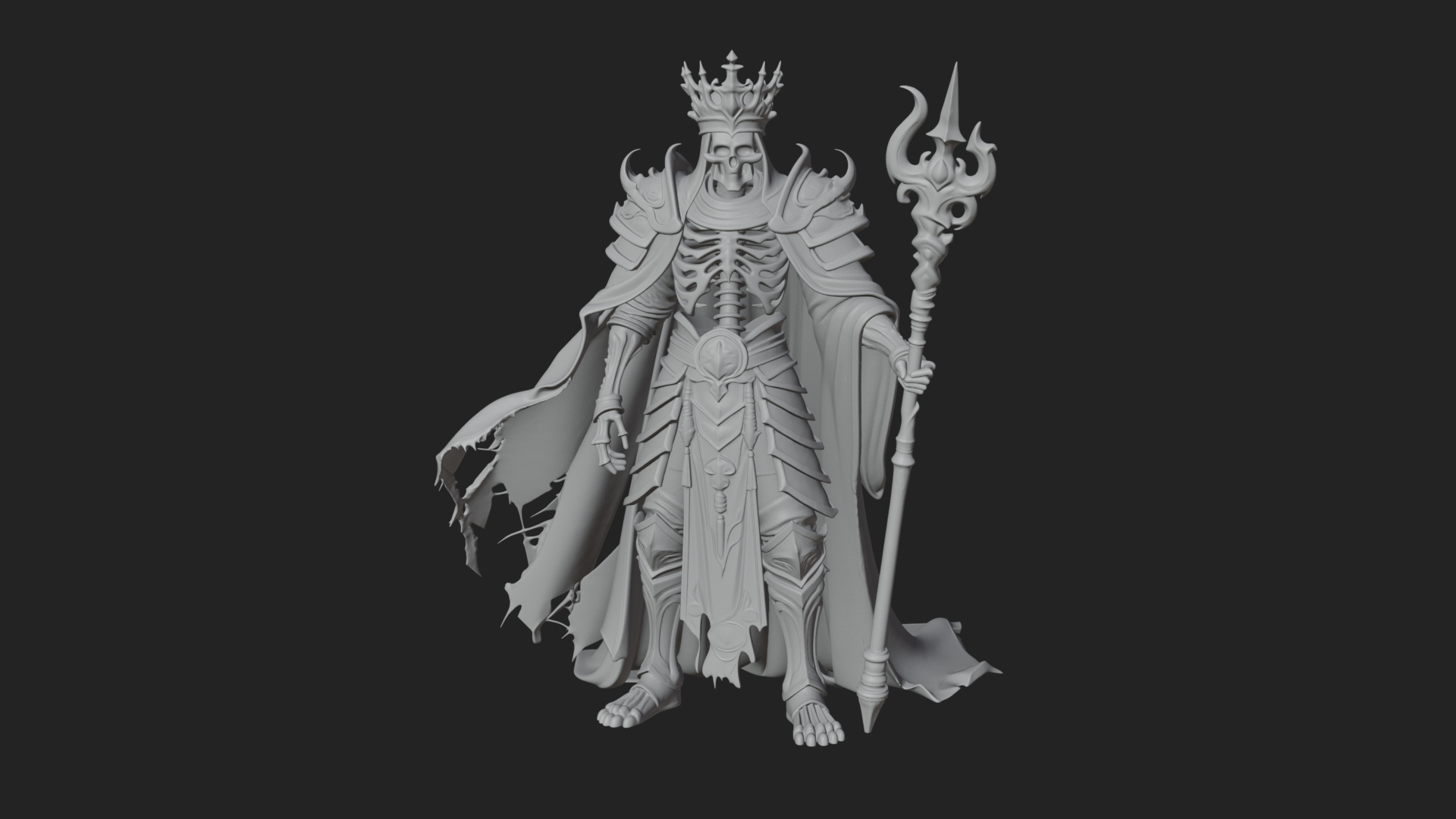 Crowned Skeleton King Statue Design 6 3D Print Model 3D Model