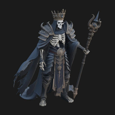 Crowned Skeleton King Statue Design 6 3D Print Model