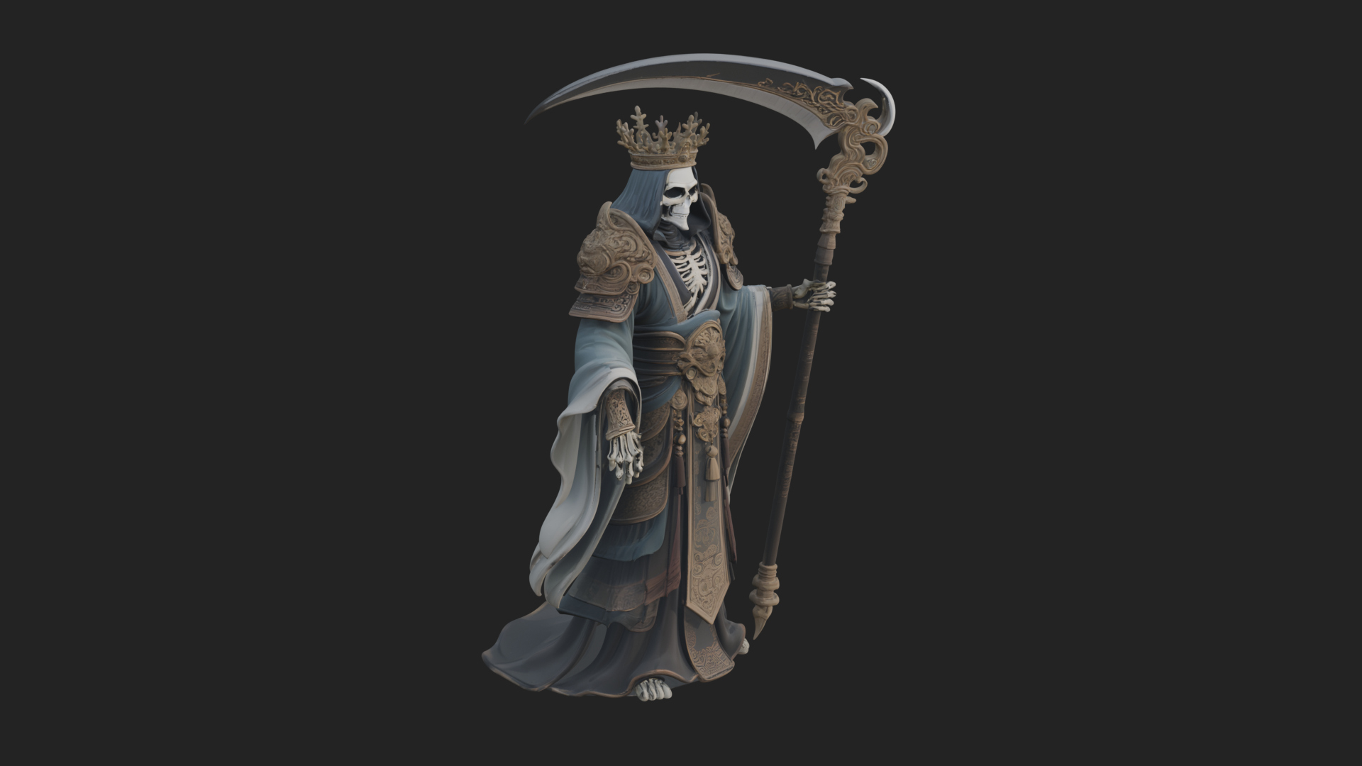 Crowned Skeleton King Statue Design 7 3D Print Model 3D Model