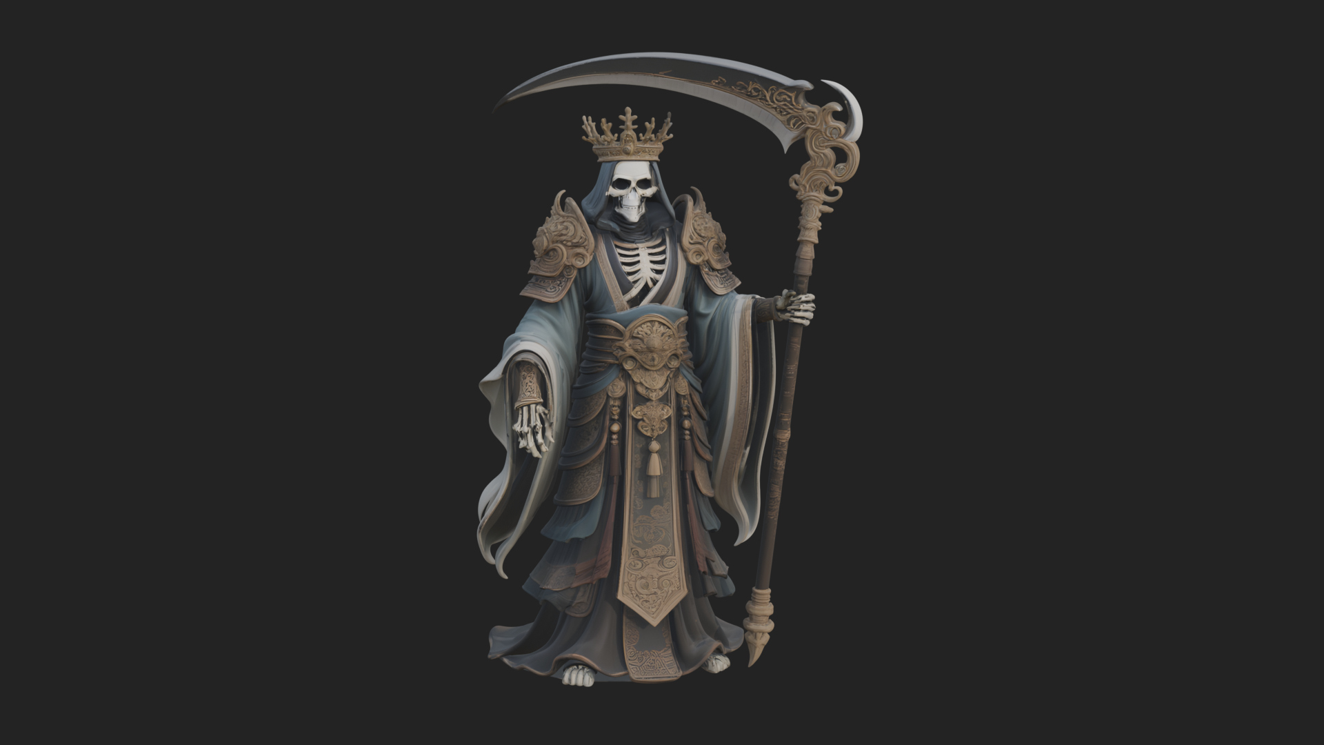 Crowned Skeleton King Statue Design 7 3D Print Model 3D Model