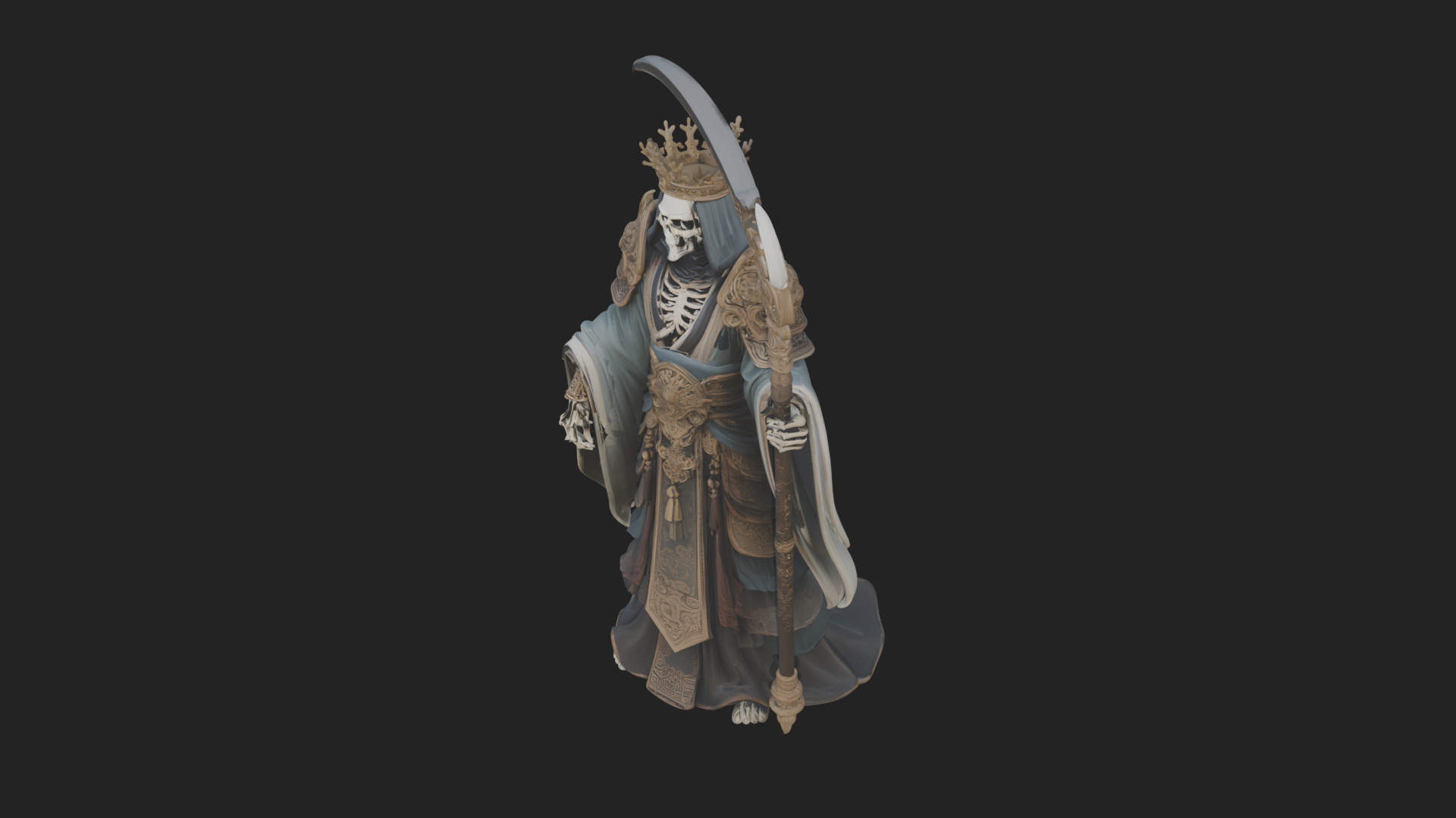 Crowned Skeleton King Statue Design 7 3D Print Model 3D Model