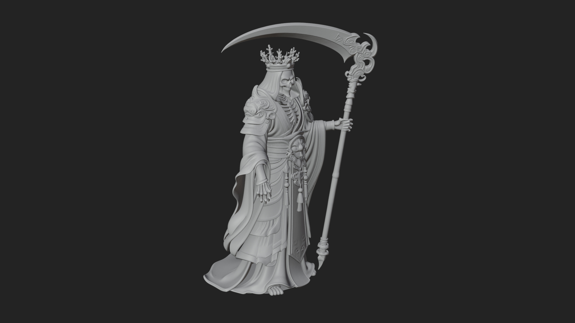 Crowned Skeleton King Statue Design 7 3D Print Model 3D Model