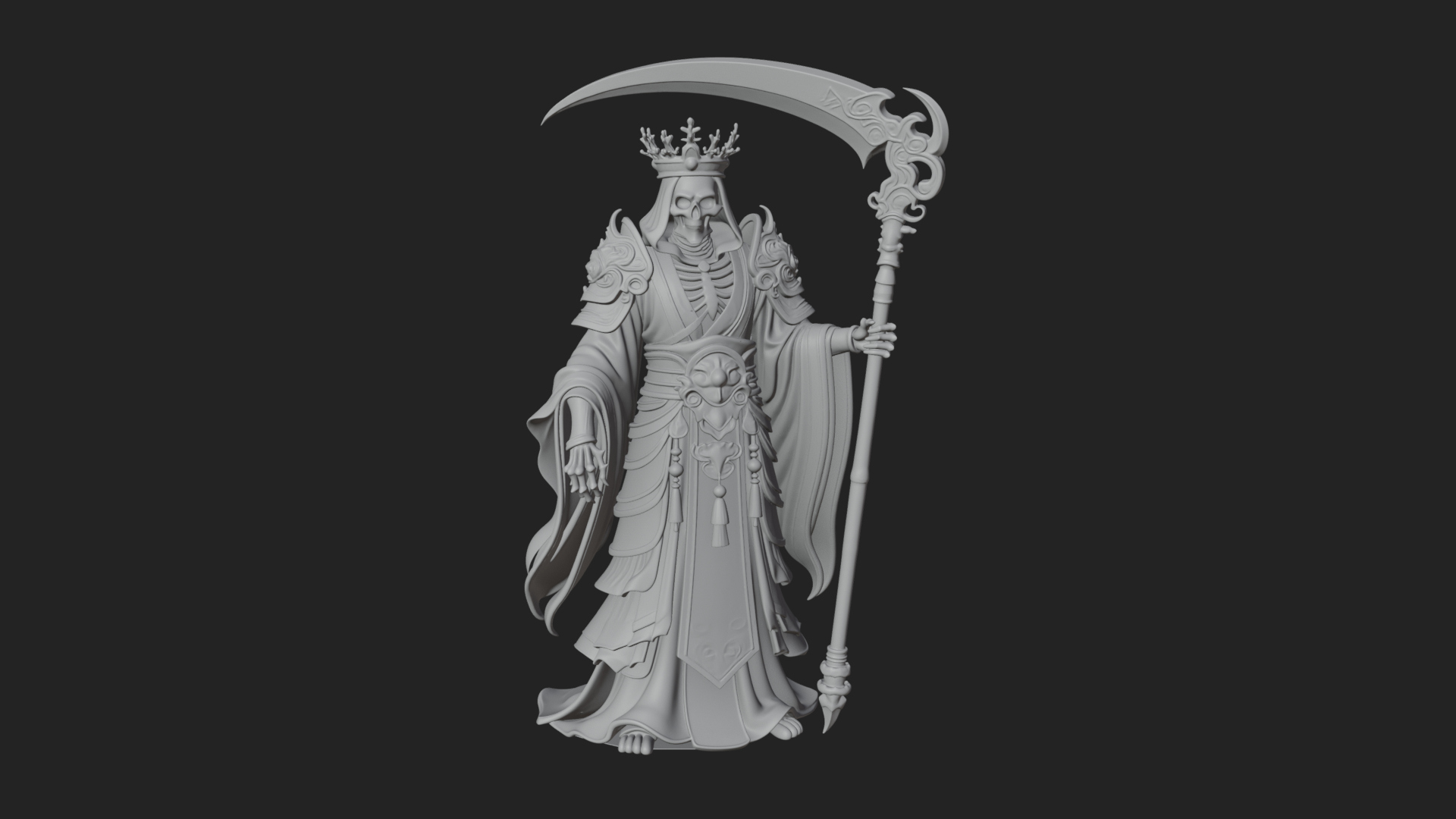 Crowned Skeleton King Statue Design 7 3D Print Model 3D Model