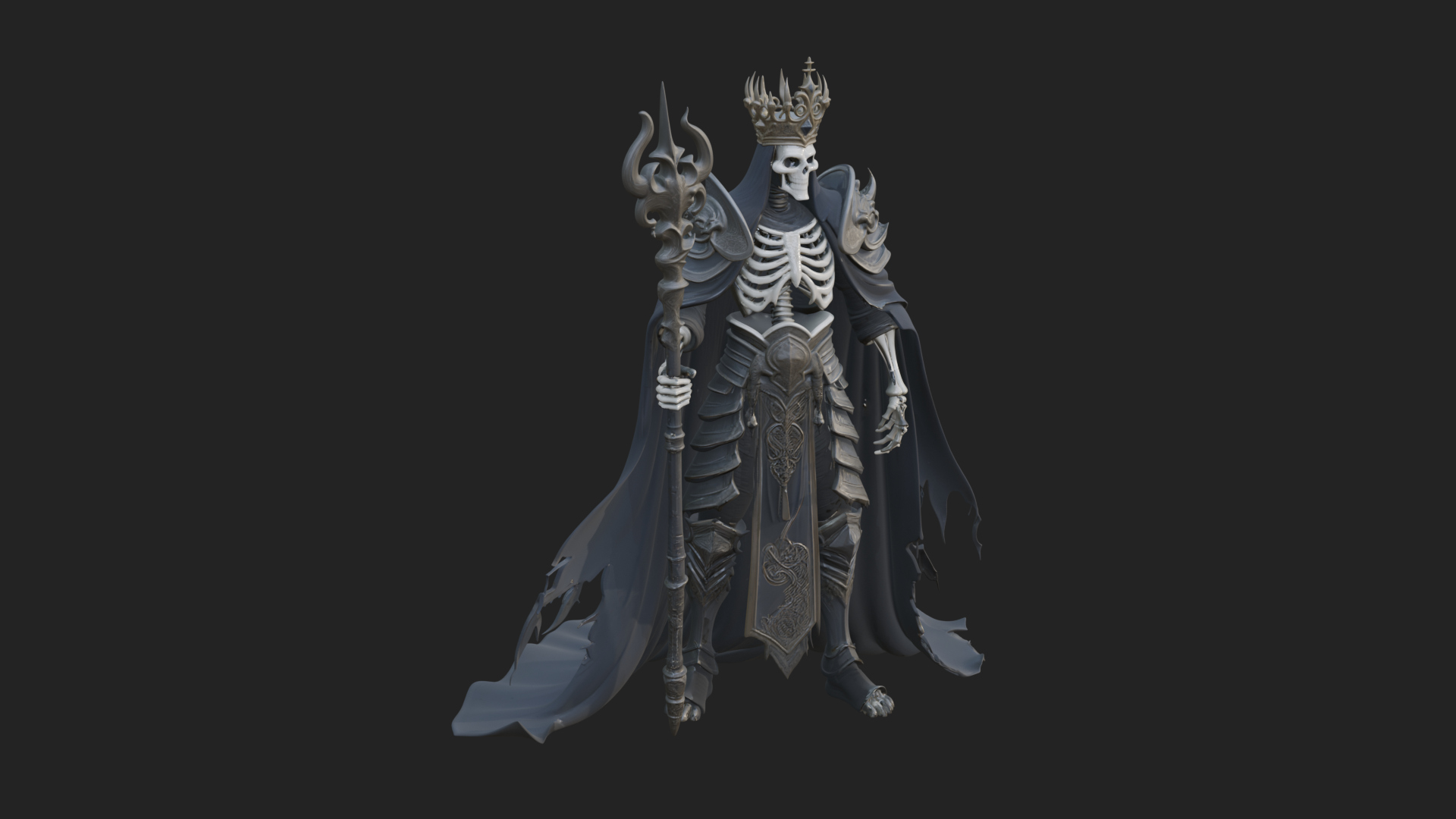 Crowned Skeleton King Statue Design 8 3D Print Model 3D Model