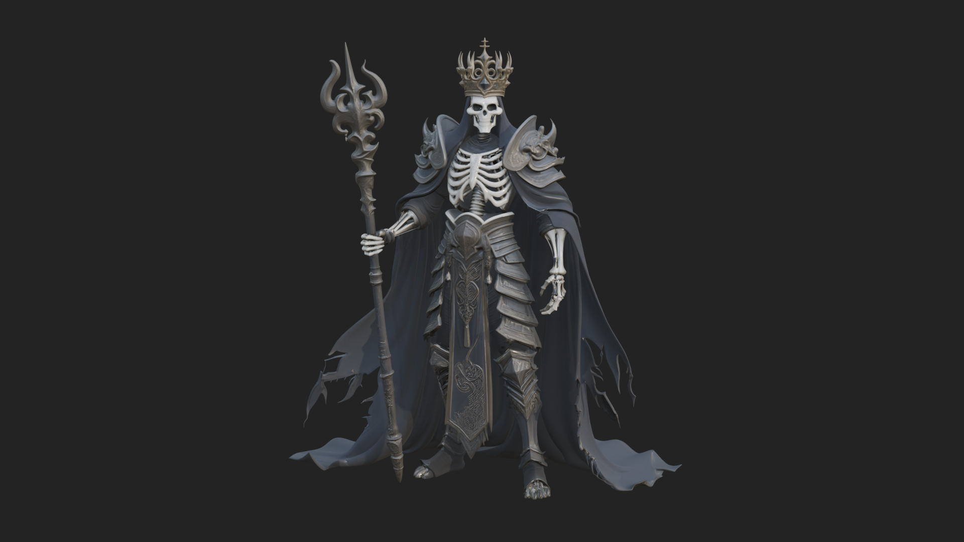 Crowned Skeleton King Statue Design 8 3D Print Model 3D Model