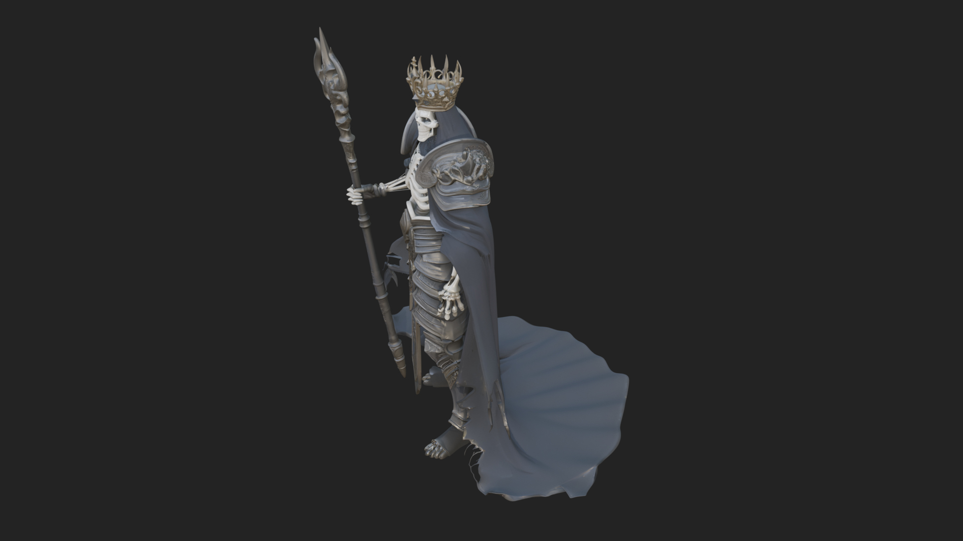 Crowned Skeleton King Statue Design 8 3D Print Model 3D Model