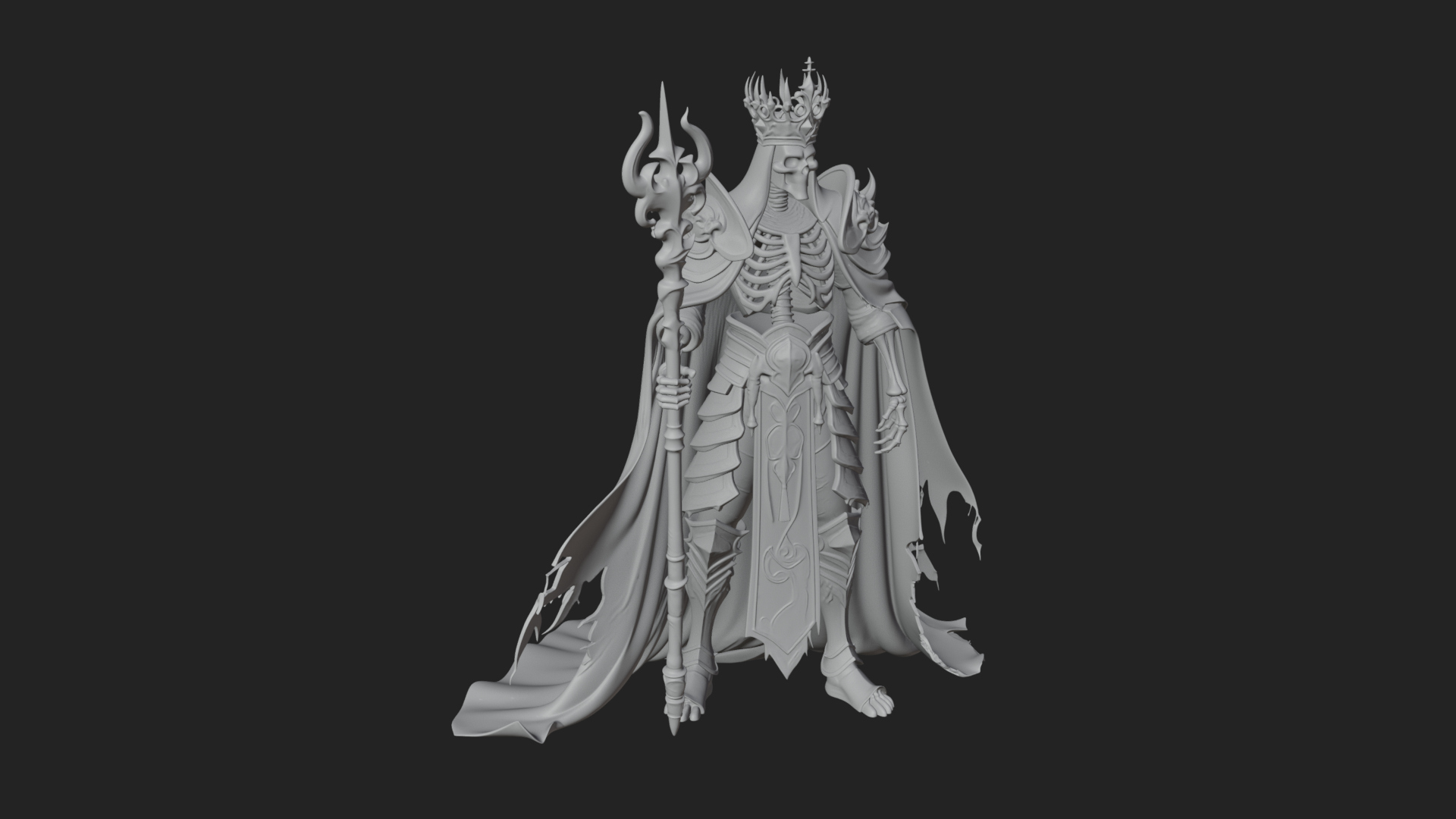 Crowned Skeleton King Statue Design 8 3D Print Model 3D Model
