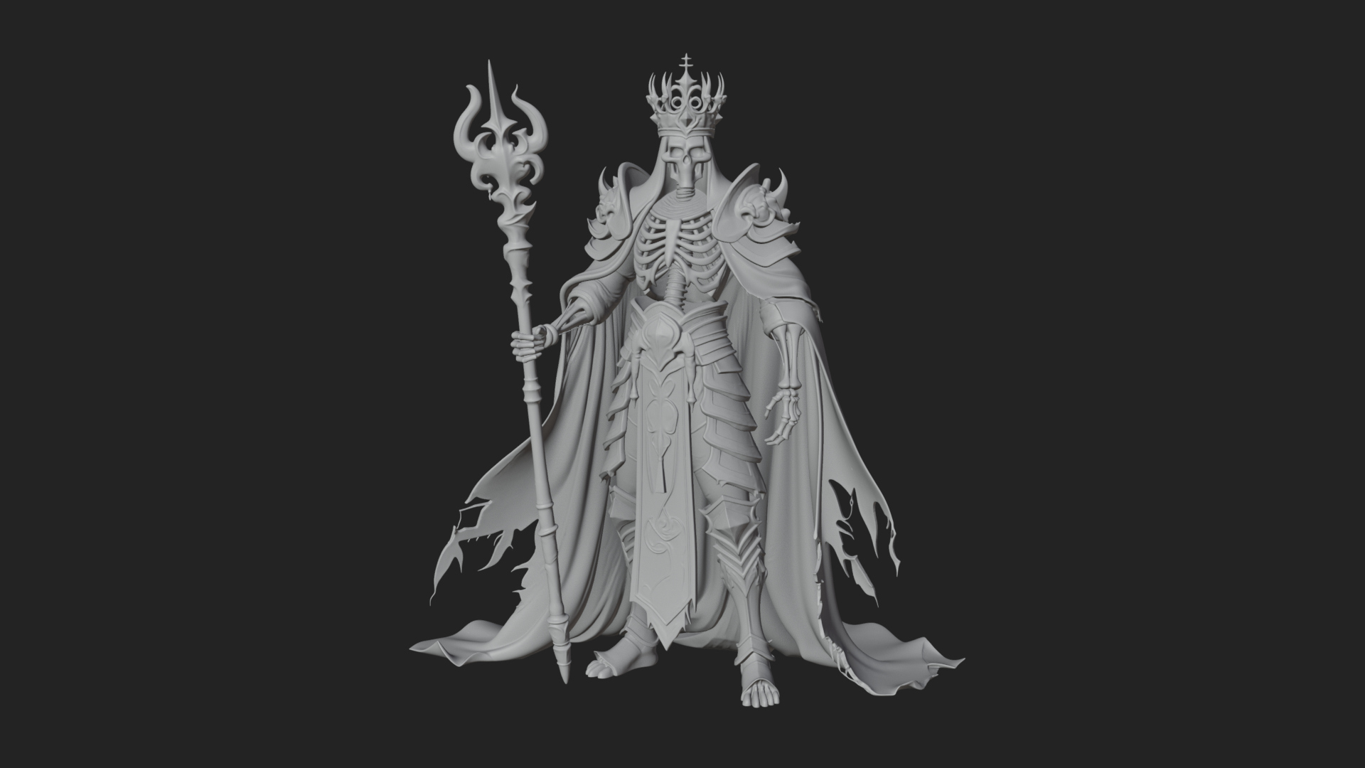 Crowned Skeleton King Statue Design 8 3D Print Model 3D Model