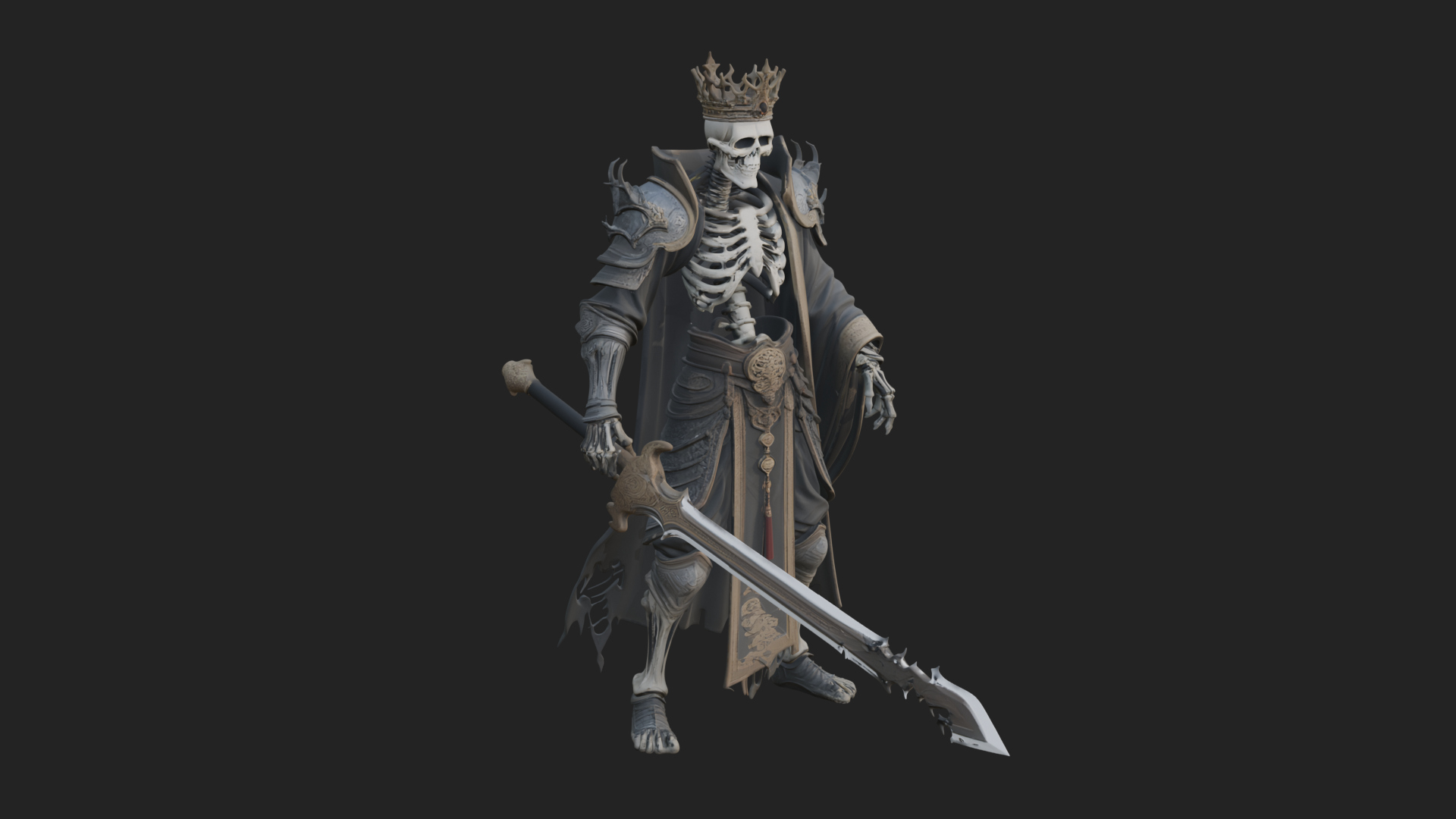 Crowned Skeleton King Statue Design 9 3D Print Model 3D Model