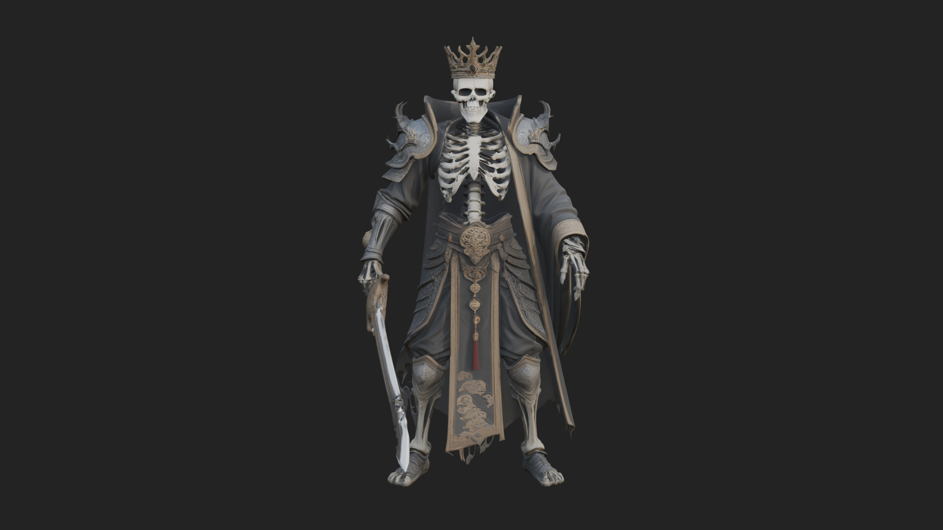 Crowned Skeleton King Statue Design 9 3D Print Model 3D Model