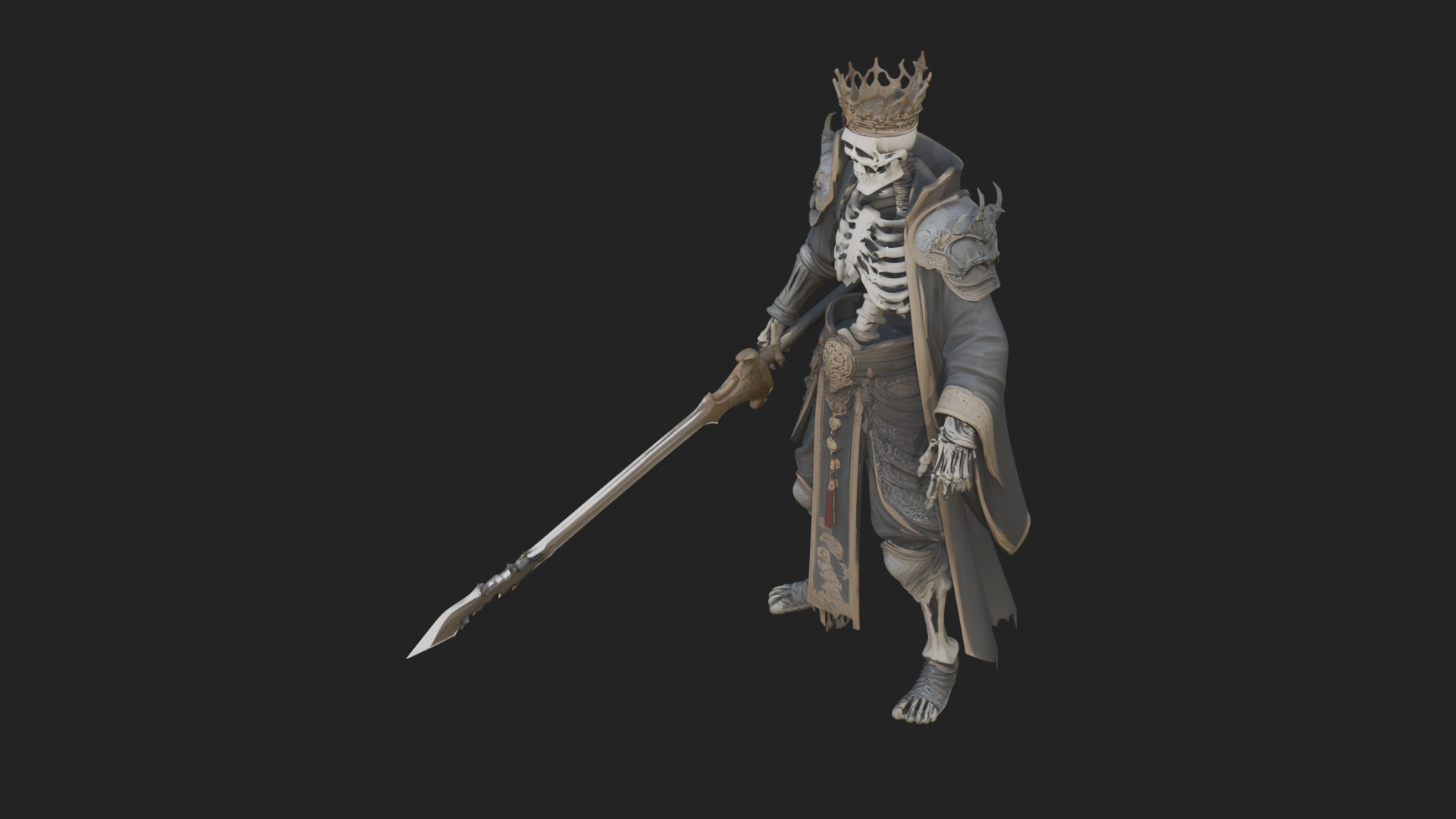 Crowned Skeleton King Statue Design 9 3D Print Model 3D Model