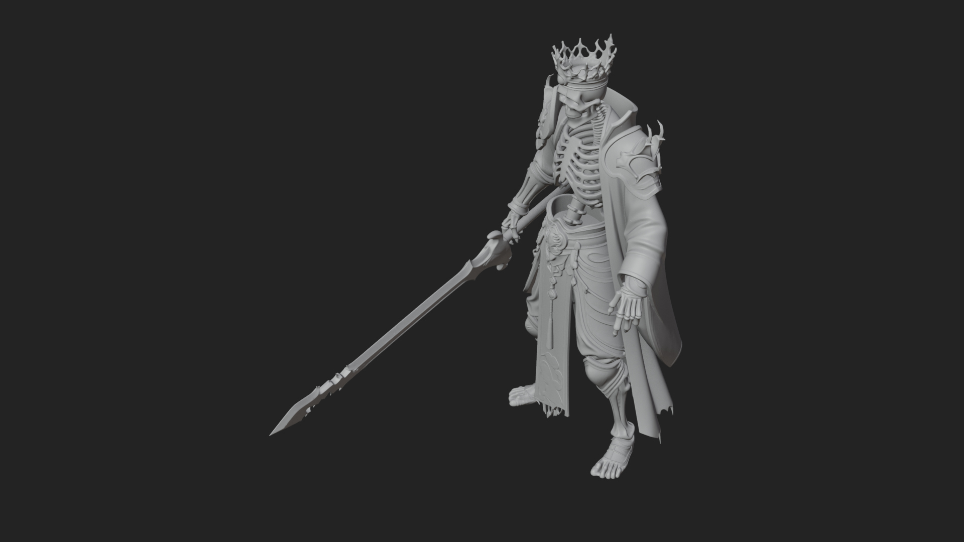 Crowned Skeleton King Statue Design 9 3D Print Model 3D Model
