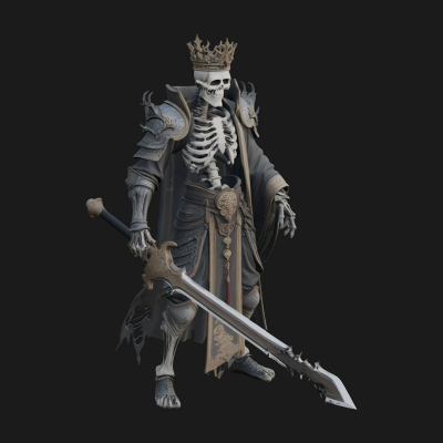 Crowned Skeleton King Statue Design 9 3D Print Model