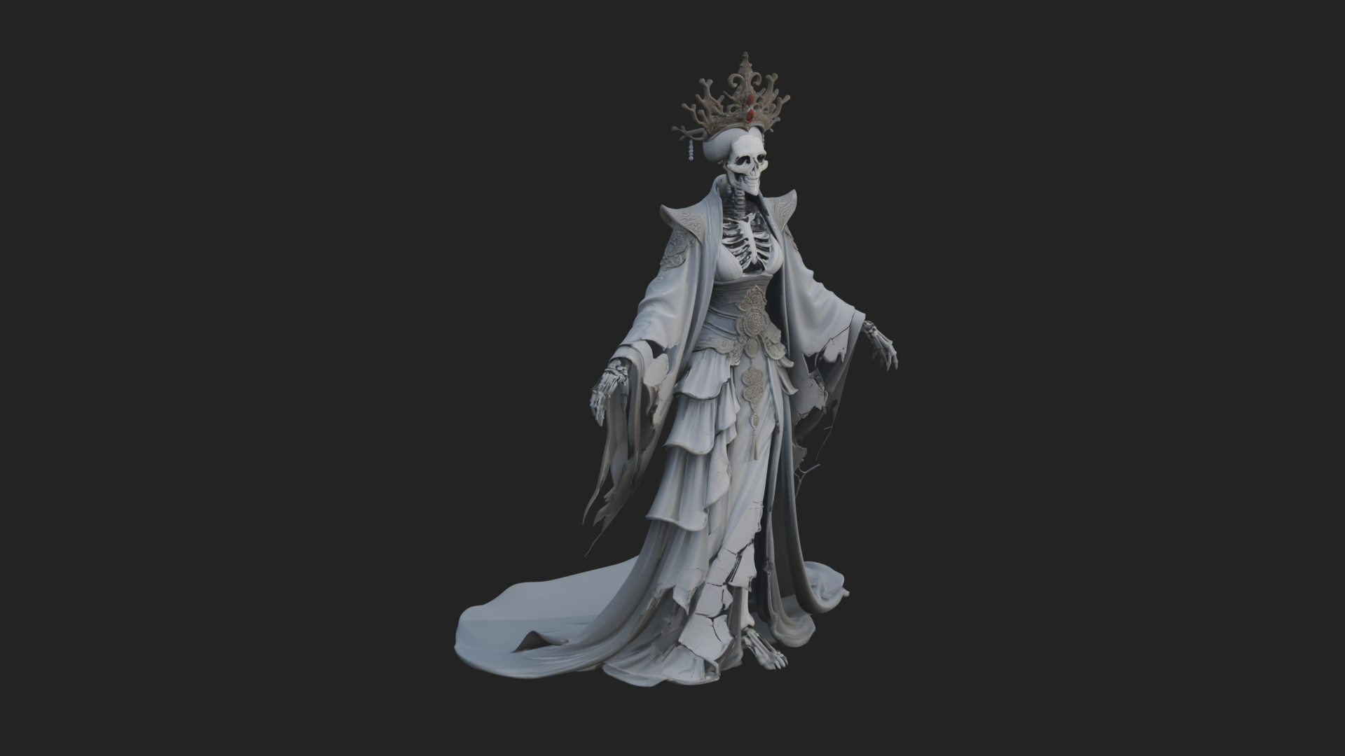 Crowned Skeleton Queen Statue Design 1 3D Print Model 3D Model