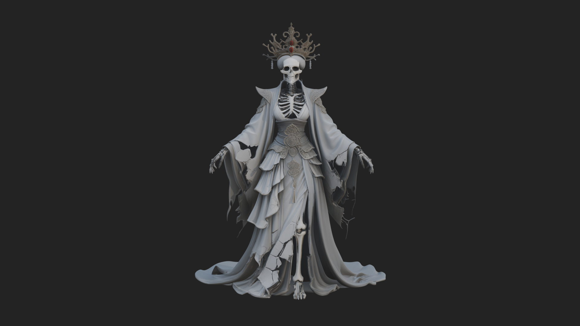Crowned Skeleton Queen Statue Design 1 3D Print Model 3D Model
