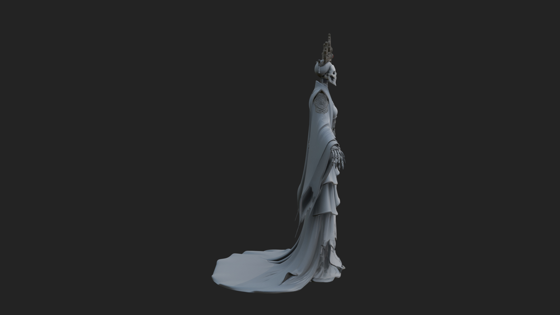 Crowned Skeleton Queen Statue Design 1 3D Print Model 3D Model