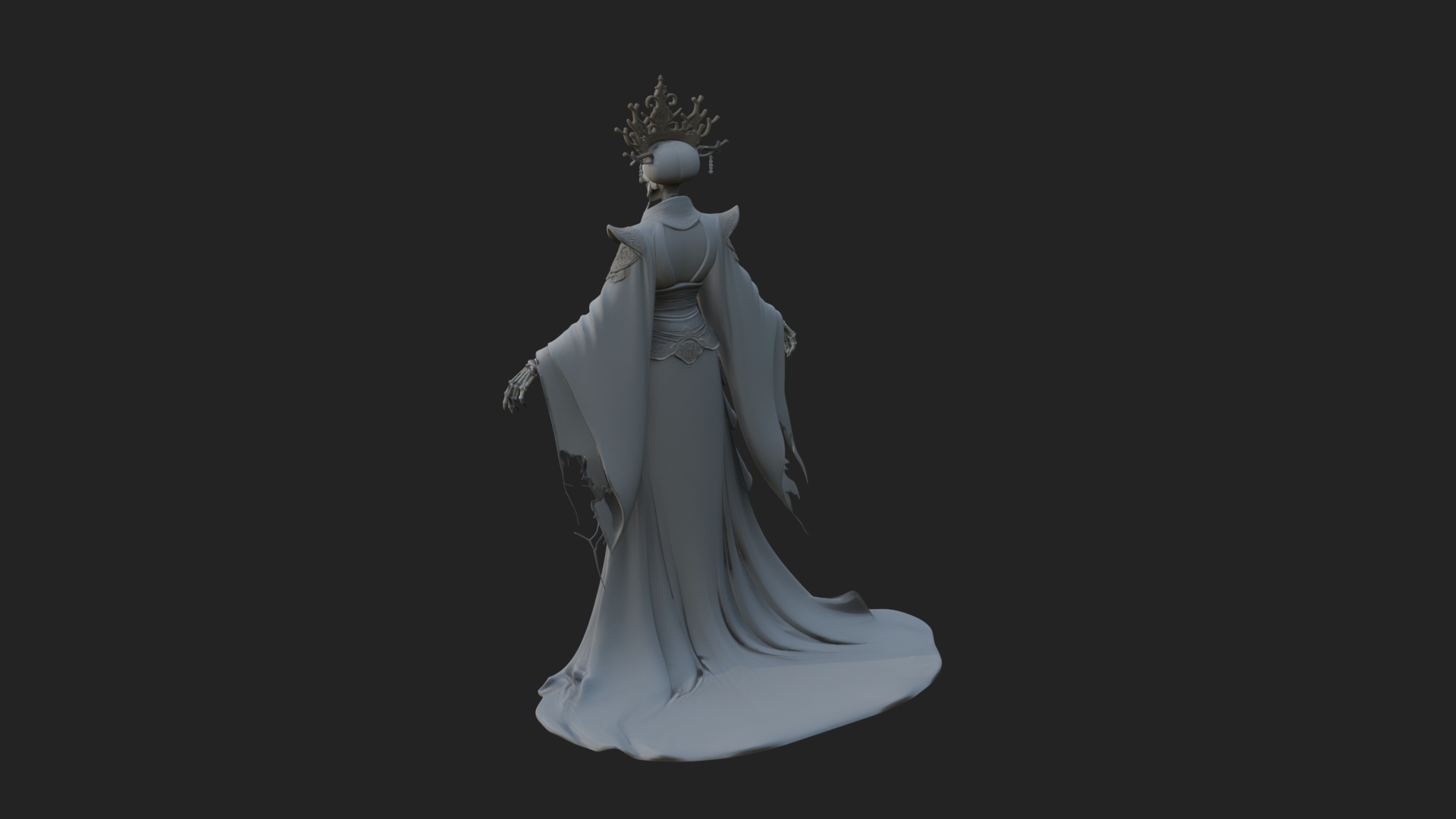 Crowned Skeleton Queen Statue Design 1 3D Print Model 3D Model
