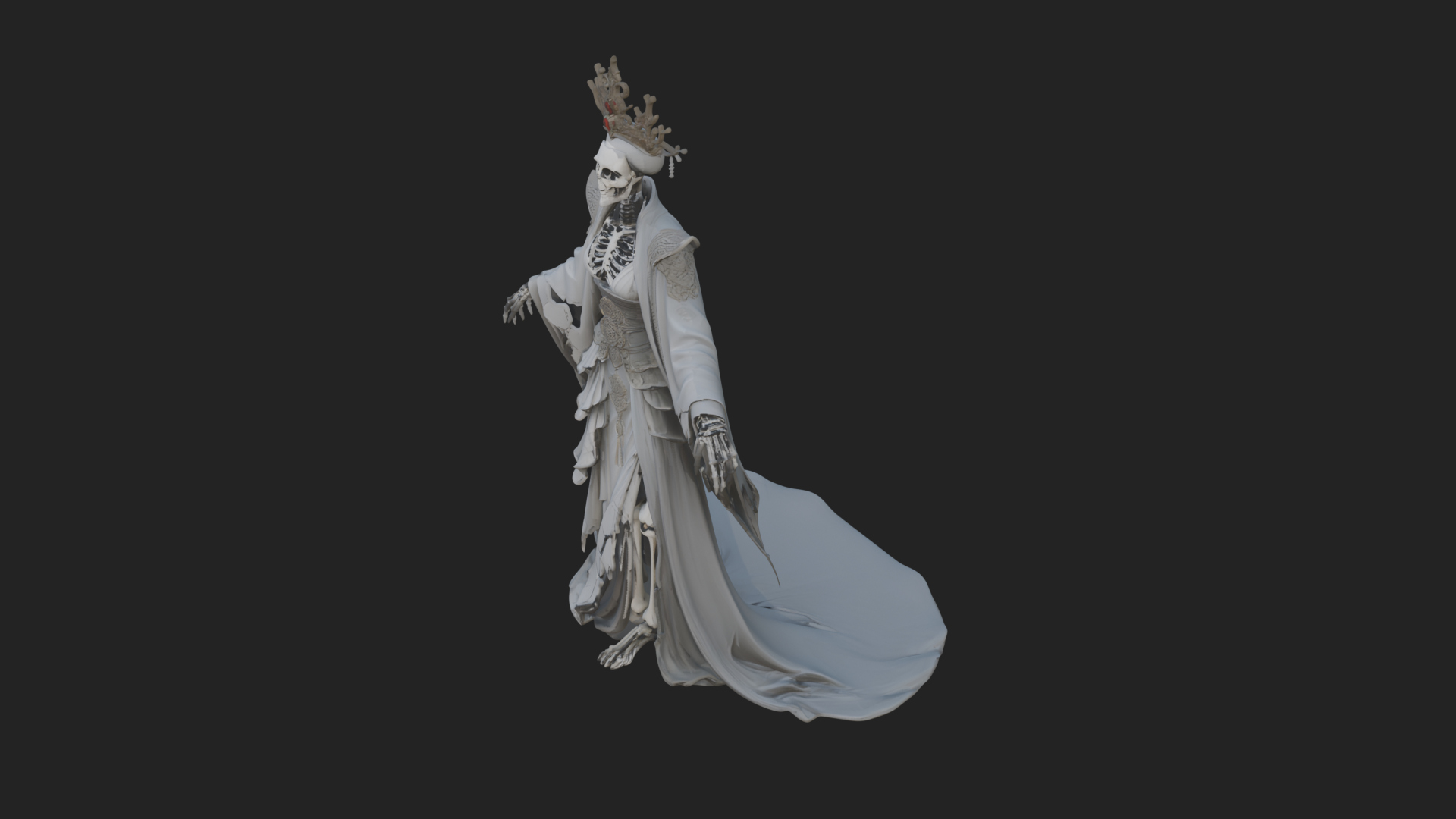 Crowned Skeleton Queen Statue Design 1 3D Print Model 3D Model