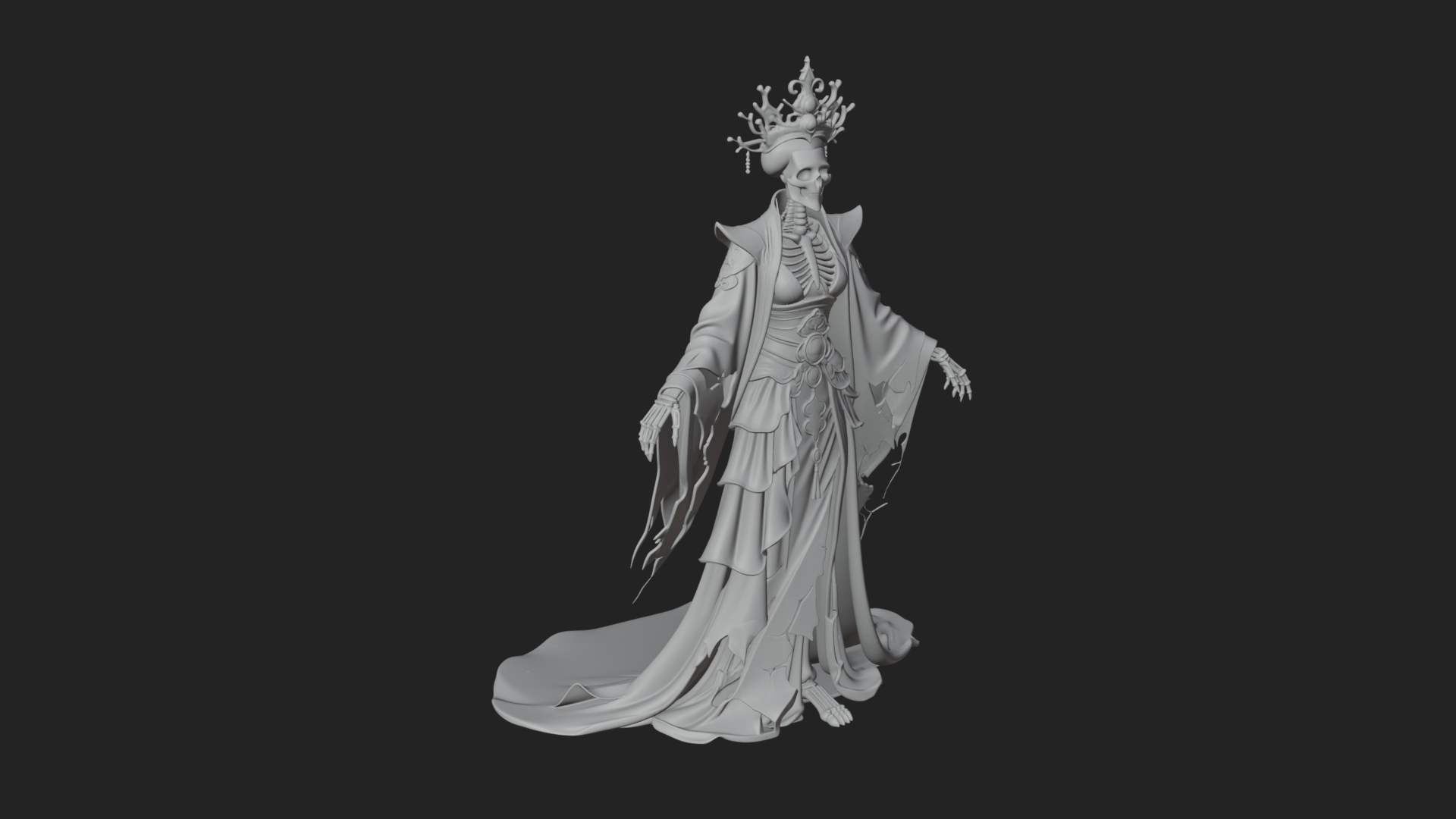 Crowned Skeleton Queen Statue Design 1 3D Print Model 3D Model