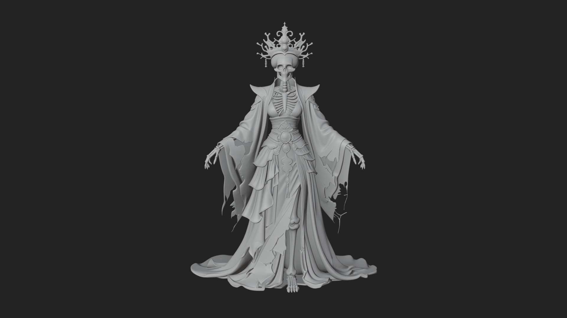 Crowned Skeleton Queen Statue Design 1 3D Print Model 3D Model