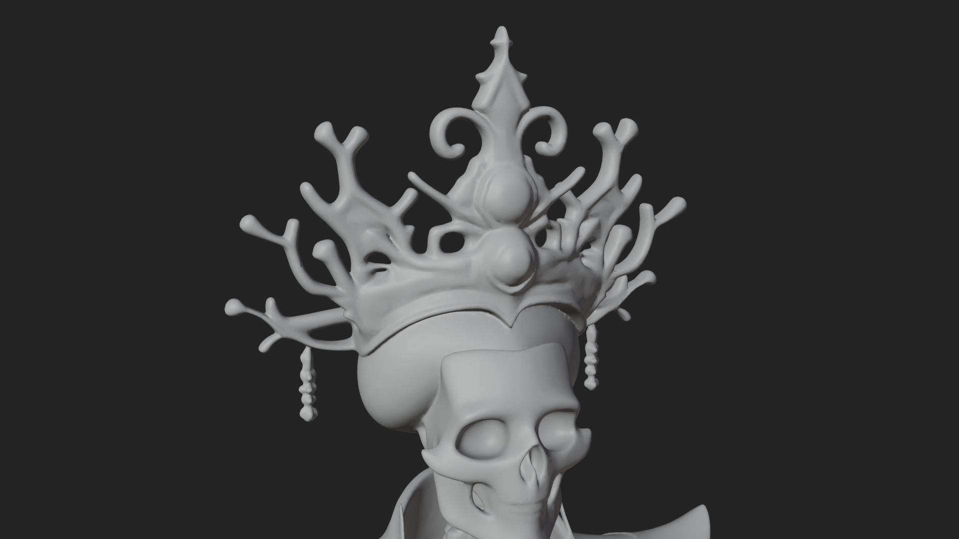 Crowned Skeleton Queen Statue Design 1 3D Print Model 3D Model