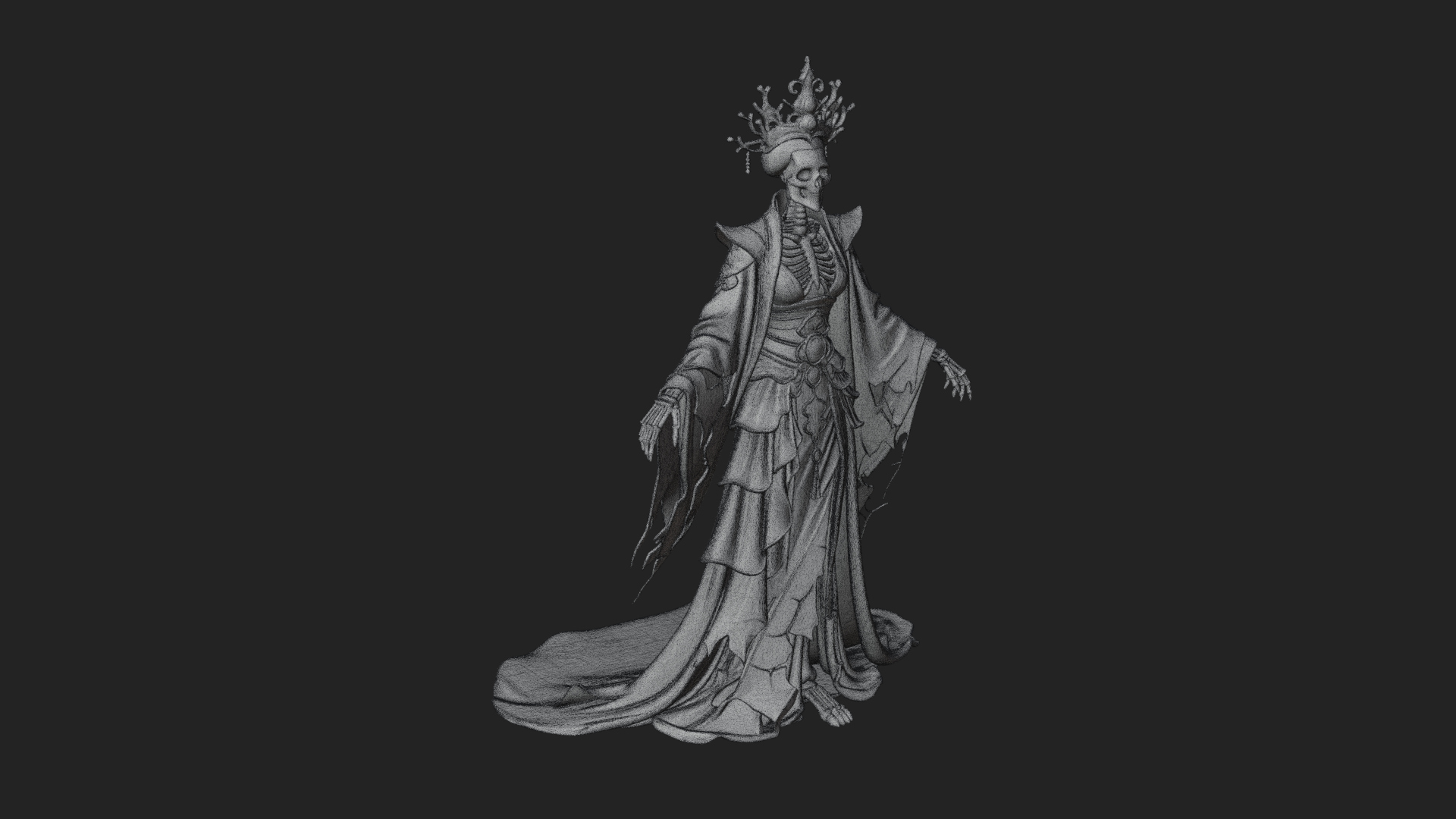 Crowned Skeleton Queen Statue Design 1 3D Print Model 3D Model
