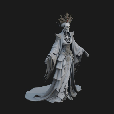Crowned Skeleton Queen Statue Design 1 3D Print Model
