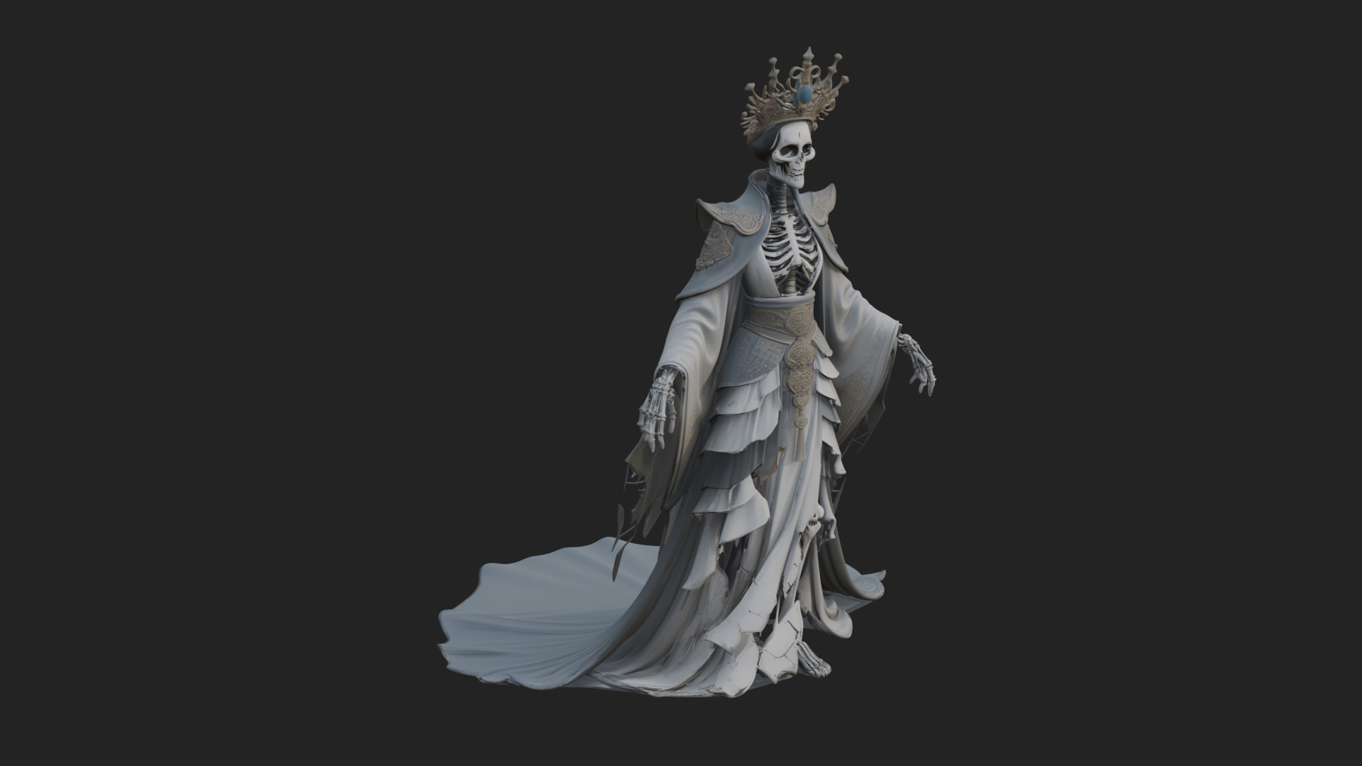Crowned Skeleton Queen Statue Design 2 3d Print Model 3D Model