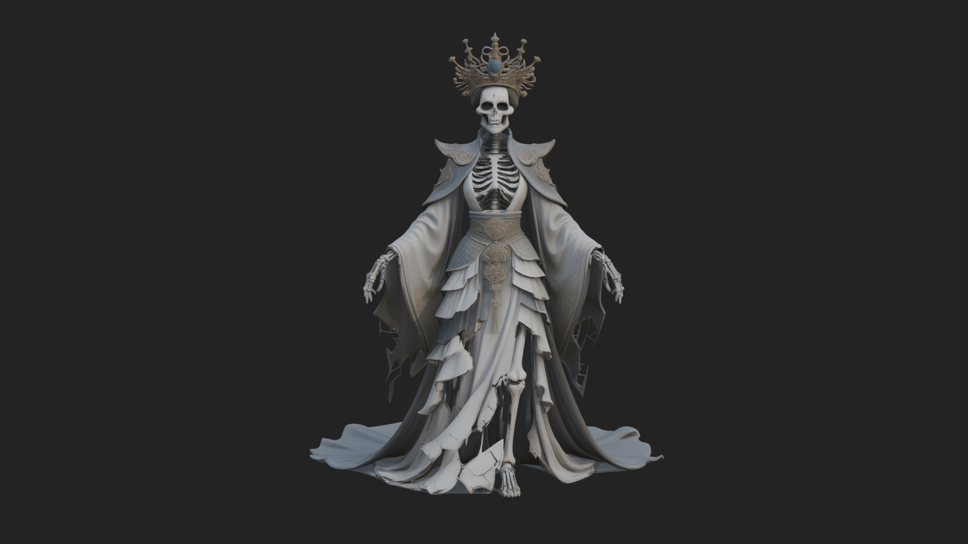 Crowned Skeleton Queen Statue Design 2 3d Print Model 3D Model