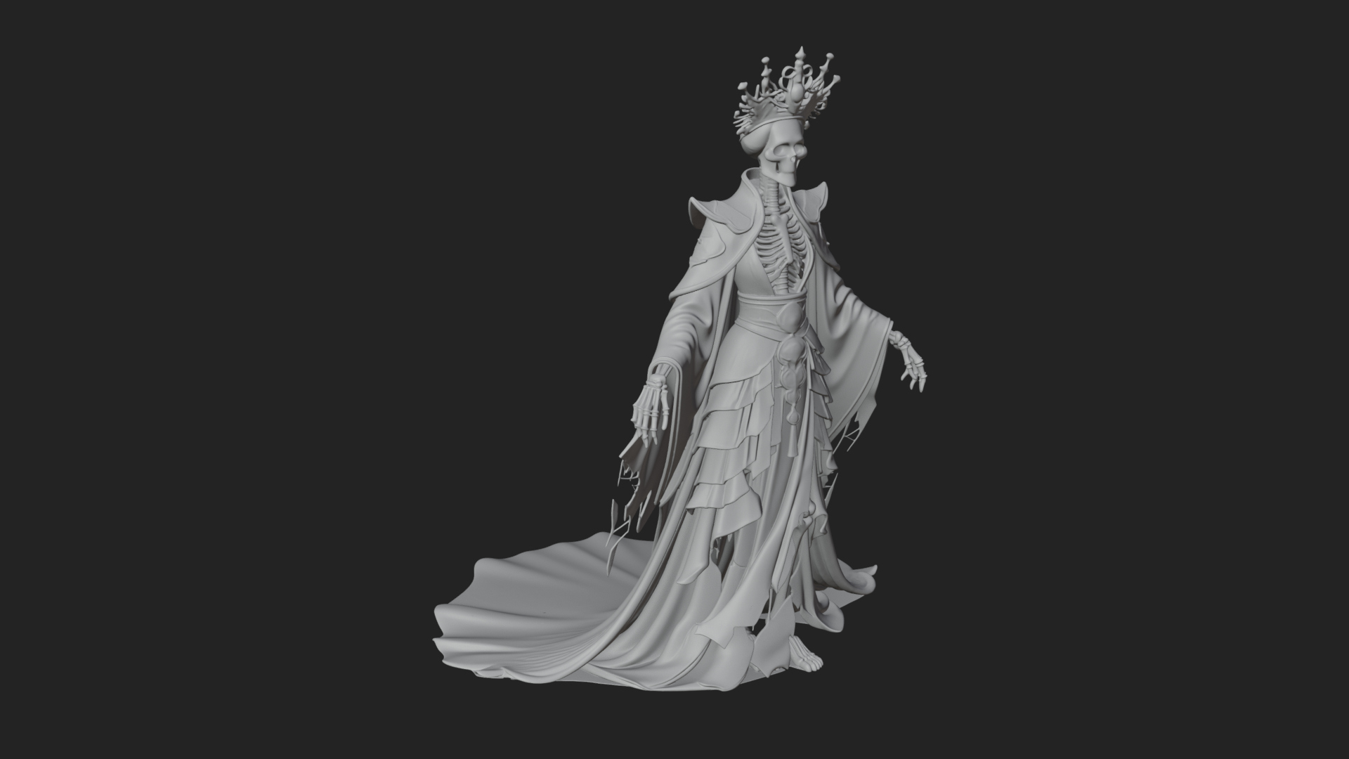 Crowned Skeleton Queen Statue Design 2 3d Print Model 3D Model