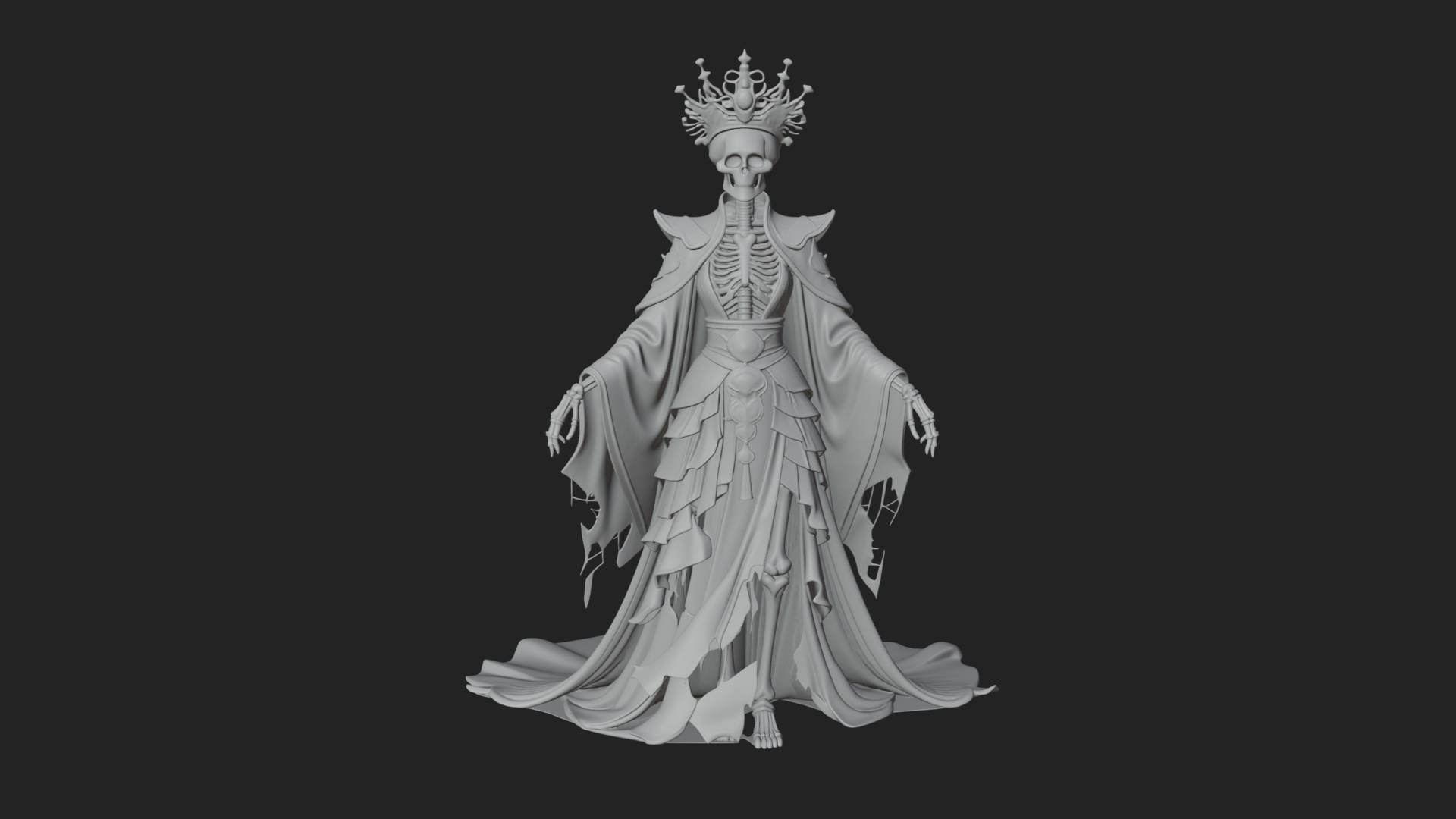 Crowned Skeleton Queen Statue Design 2 3d Print Model 3D Model
