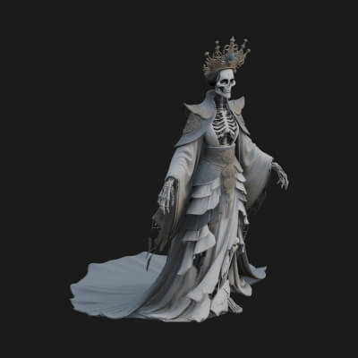 Crowned Skeleton Queen Statue Design 2 3d Print Model