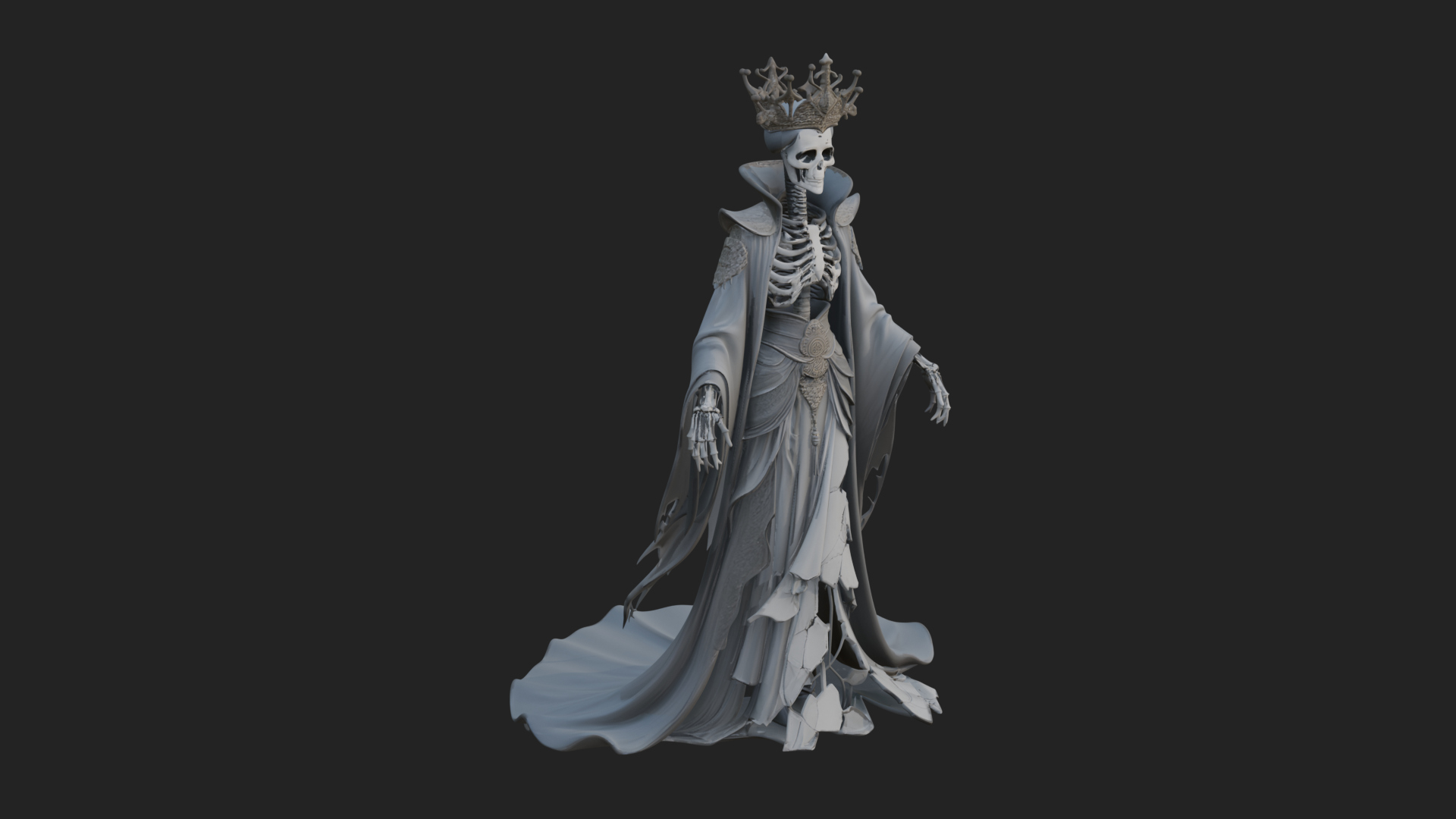 Crowned Skeleton Queen Statue Design 3 3D Print Model 3D Model