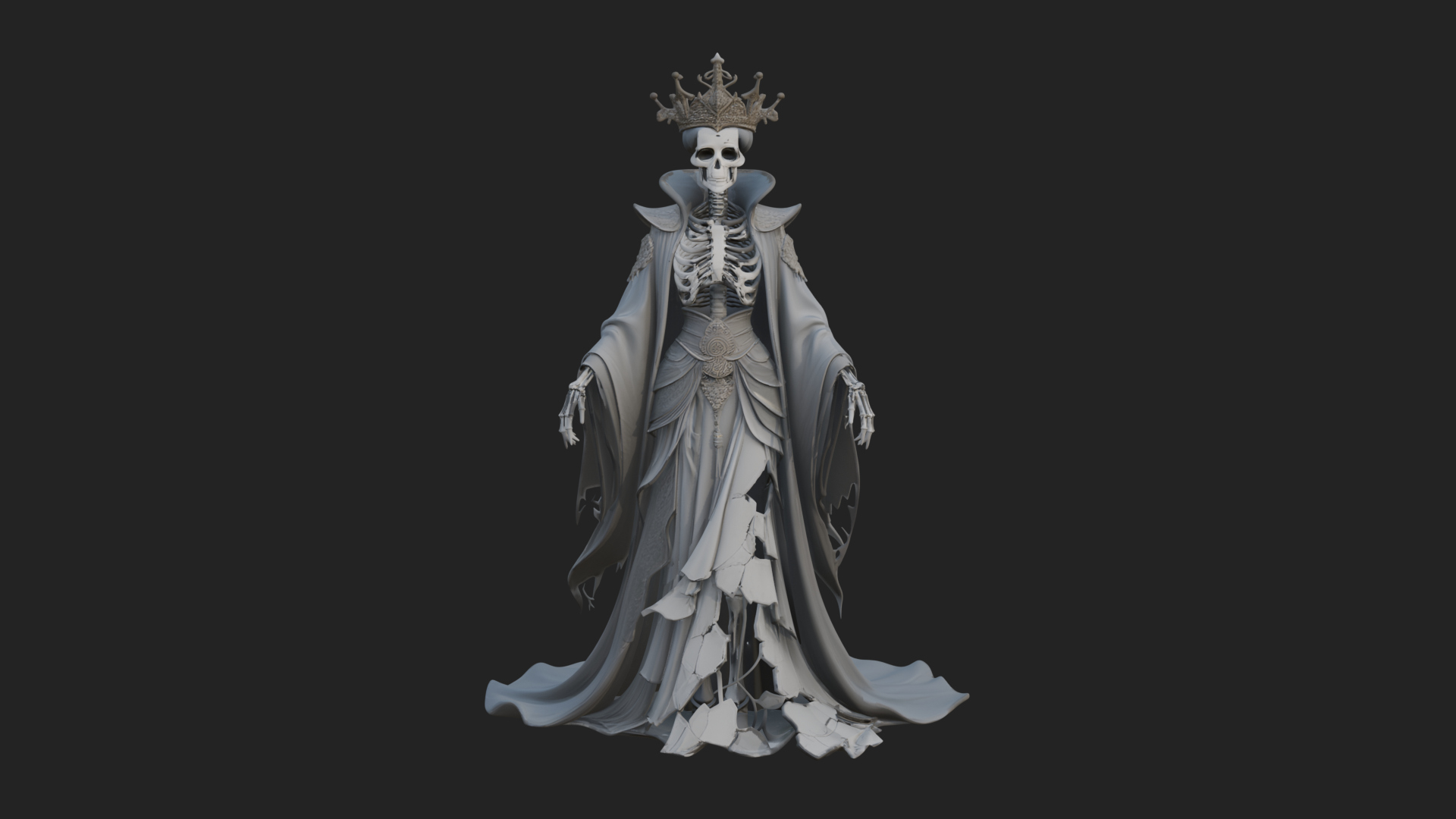 Crowned Skeleton Queen Statue Design 3 3D Print Model 3D Model