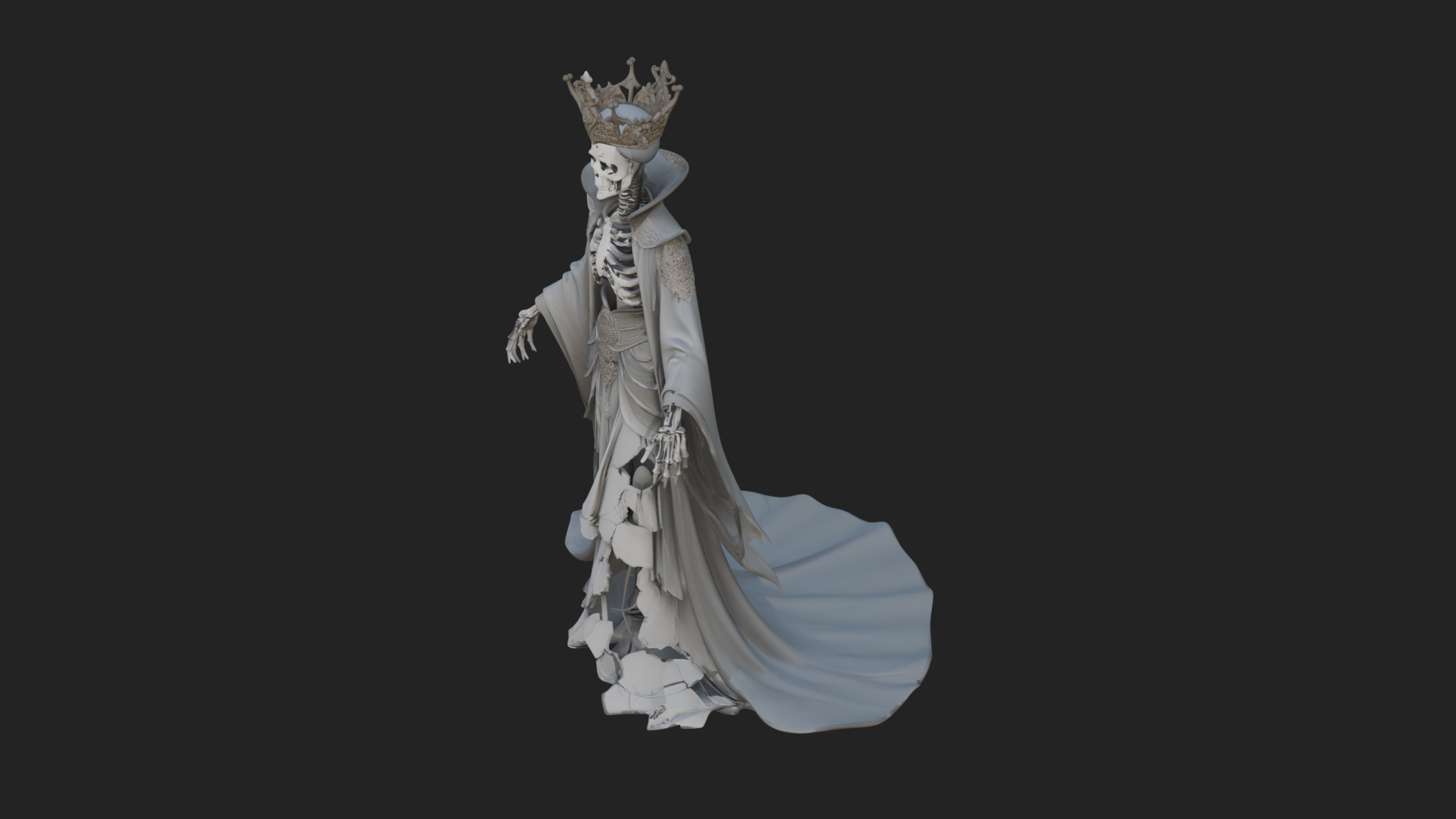 Crowned Skeleton Queen Statue Design 3 3D Print Model 3D Model
