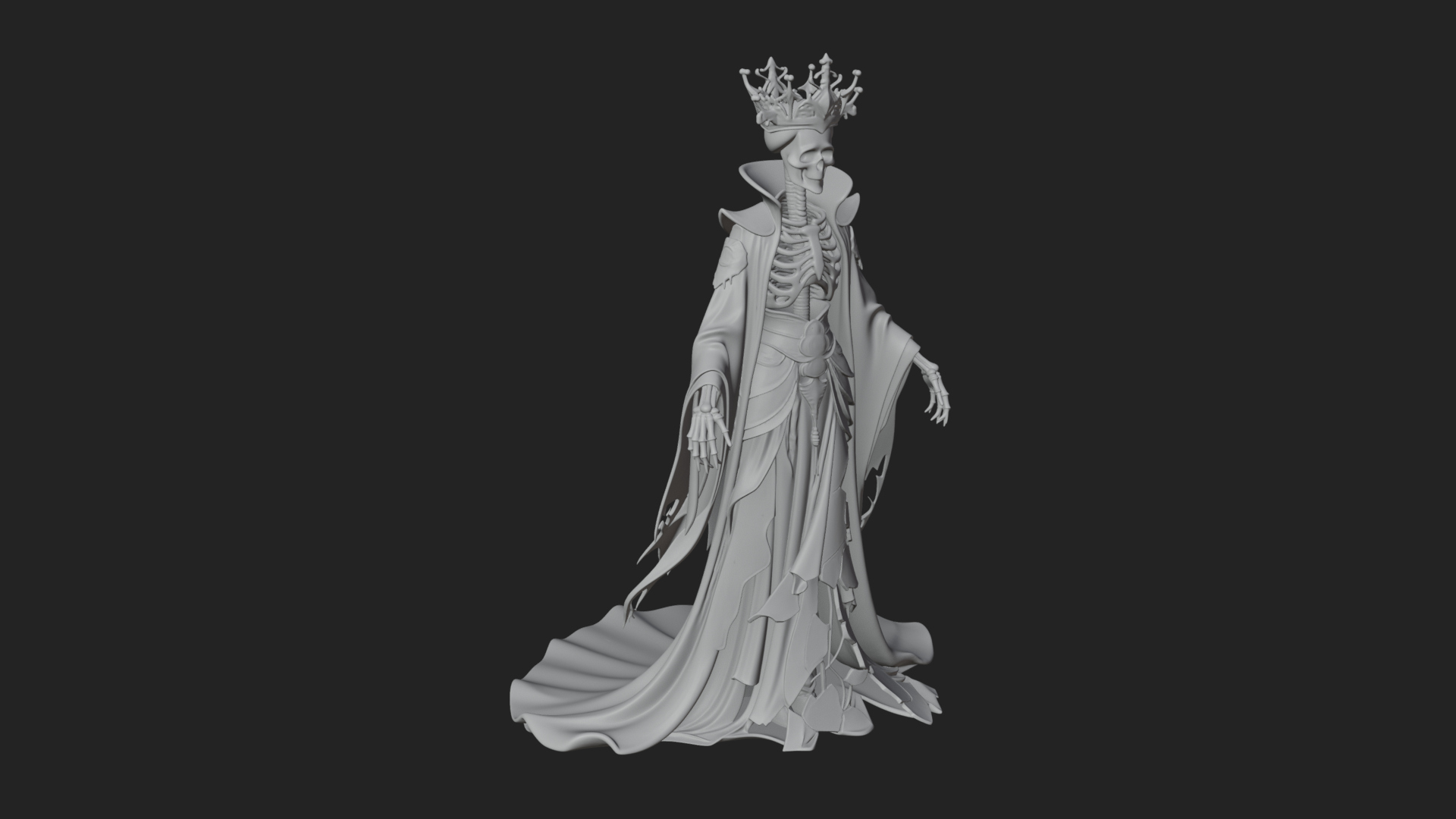 Crowned Skeleton Queen Statue Design 3 3D Print Model 3D Model