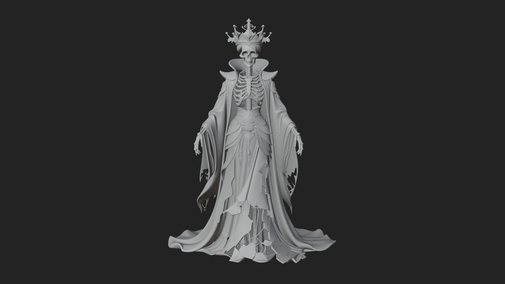 Crowned Skeleton Queen Statue Design 3 3D Print Model 3D Model